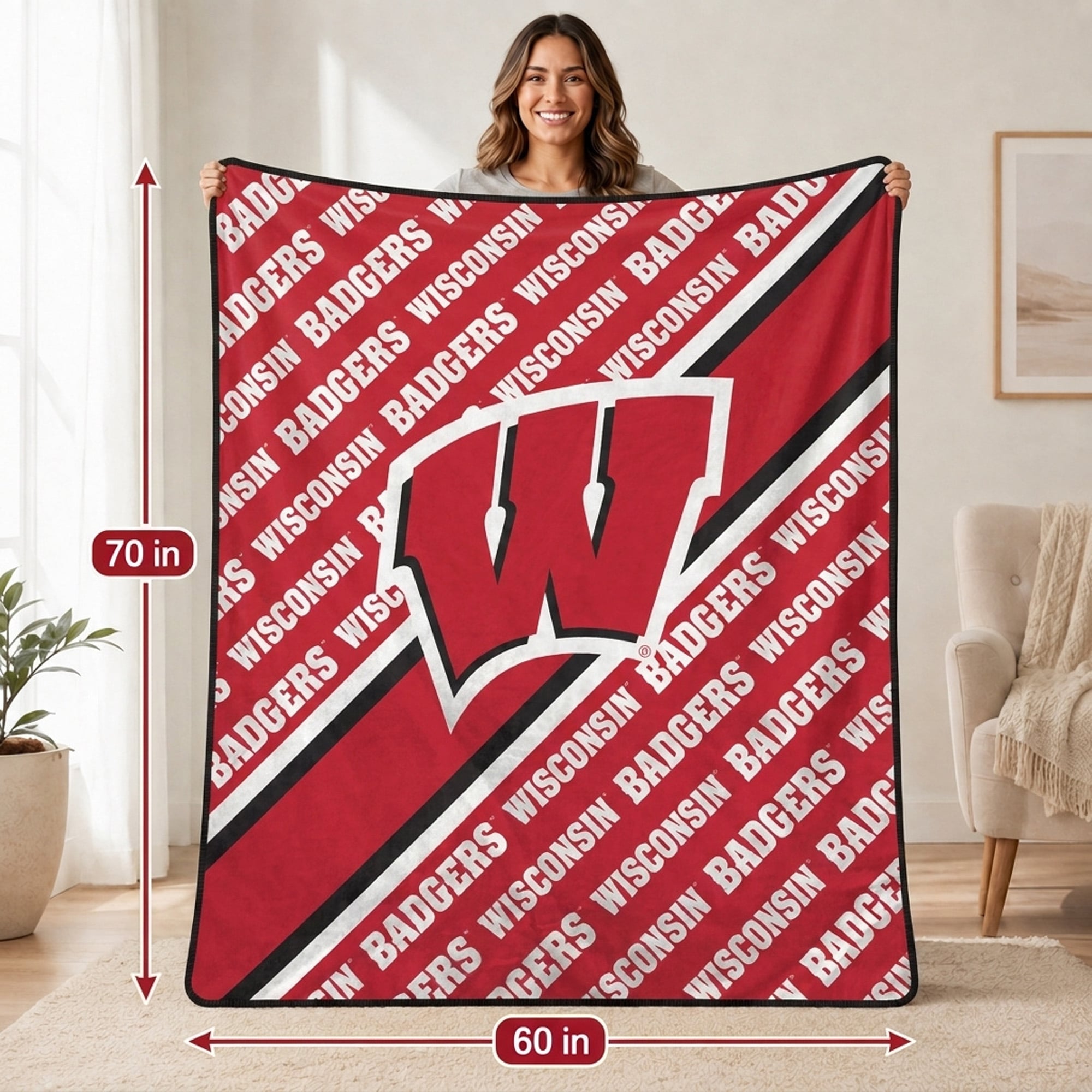 Couverture ultra douce Pegasus Wisconsin Badgers 60" x 70" (diagonale) avec logo doublé