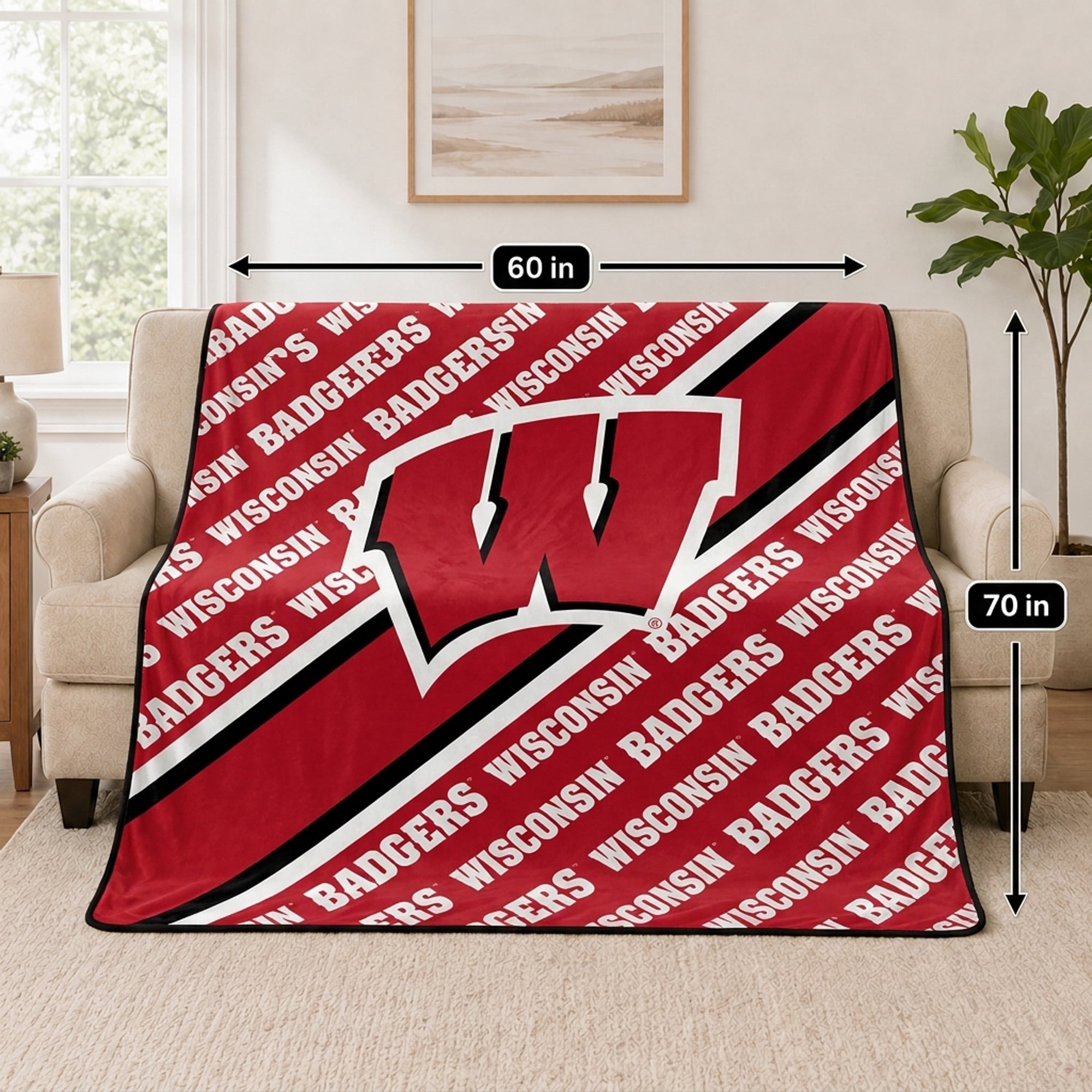 Couverture ultra douce Pegasus Wisconsin Badgers 60" x 70" (diagonale) avec logo doublé