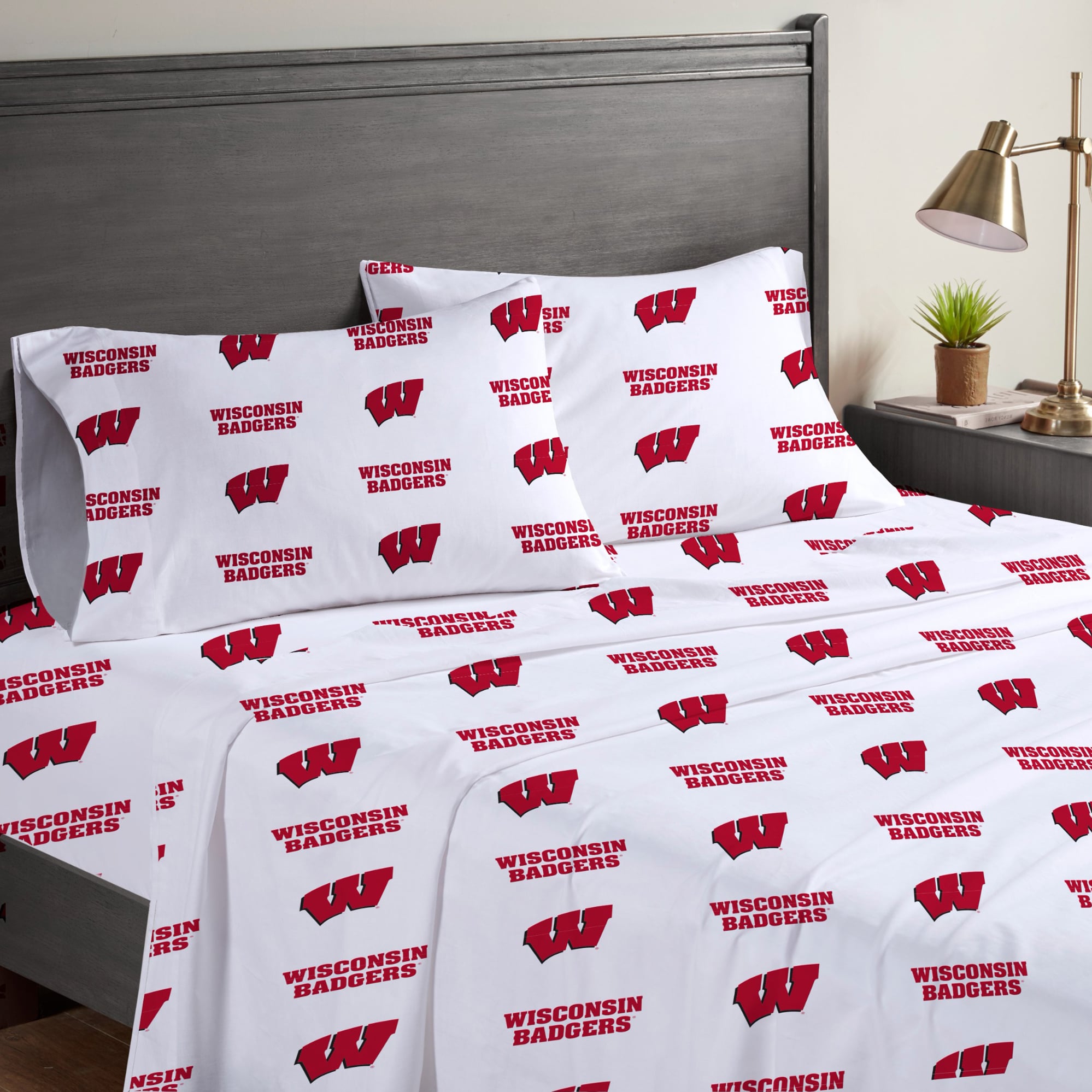 Ensemble de draps quatre pièces Pegasus Wisconsin Badgers pour lit queen