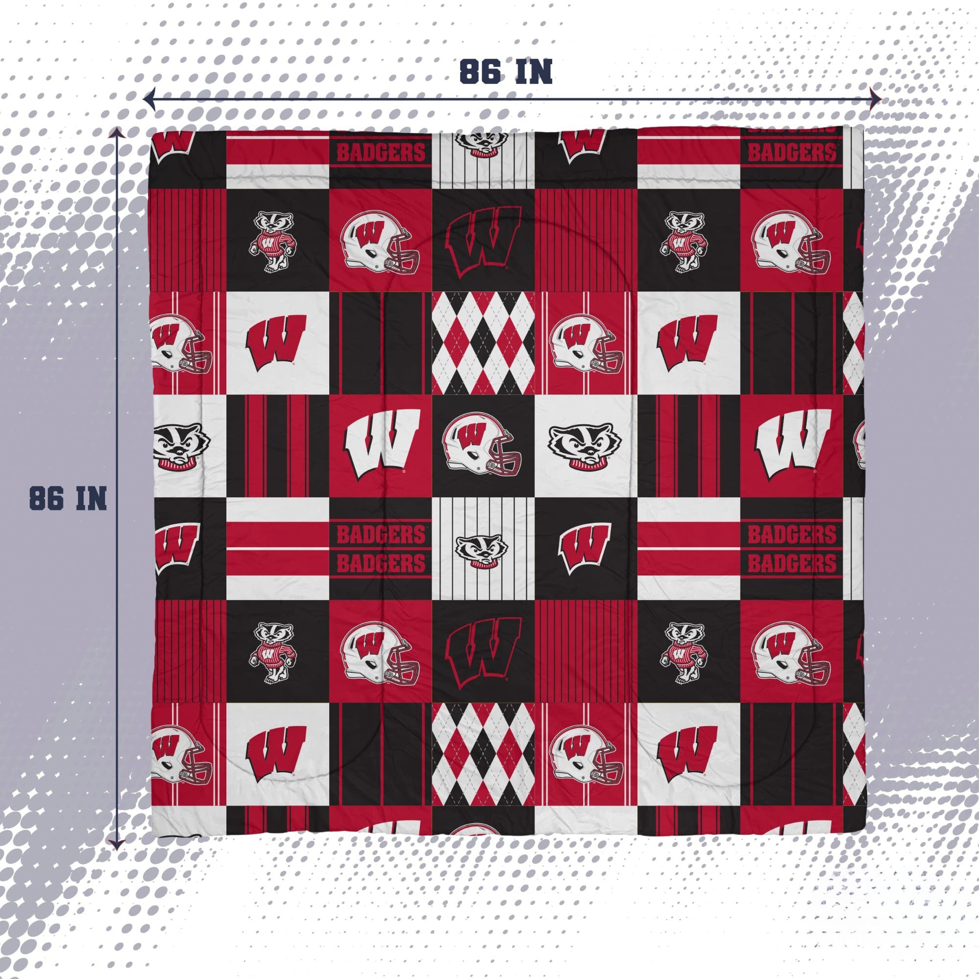 Ensemble de literie trois pièces Pegasus Wisconsin Badgers Patchwork Plaid pour lit double/queen