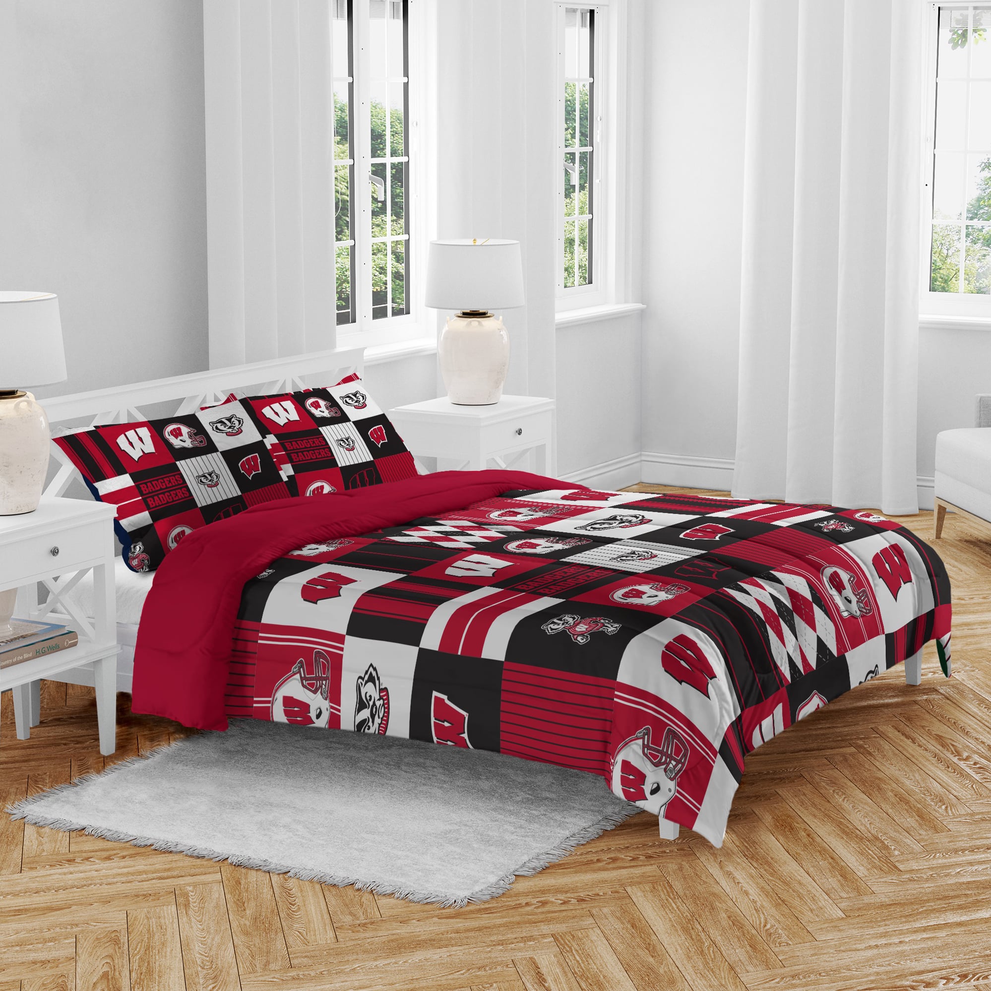 Ensemble de literie trois pièces Pegasus Wisconsin Badgers Patchwork Plaid pour lit double/queen