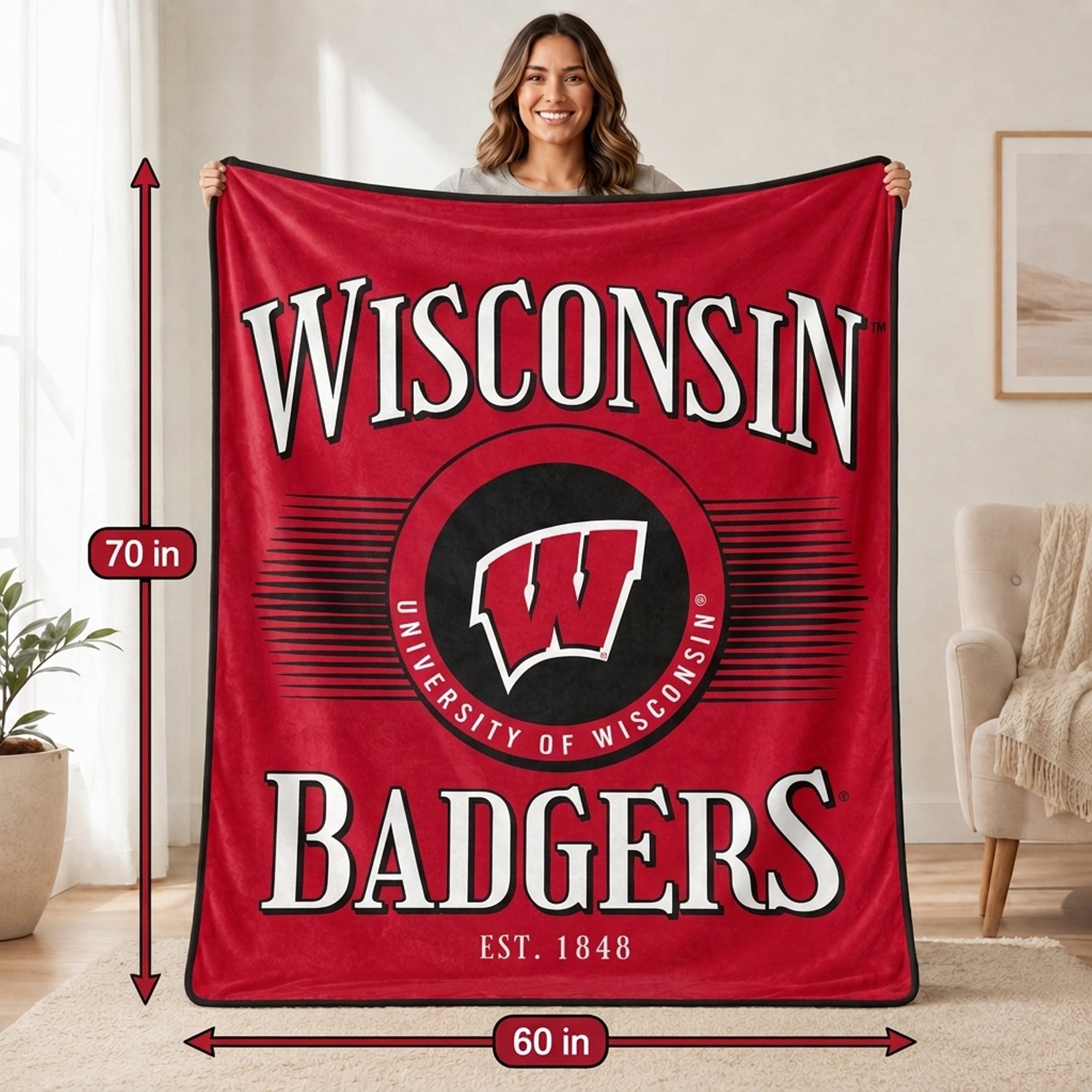 Couverture Pegasus Wisconsin Badgers Spotlight Arch 60" x 70" ultra douce