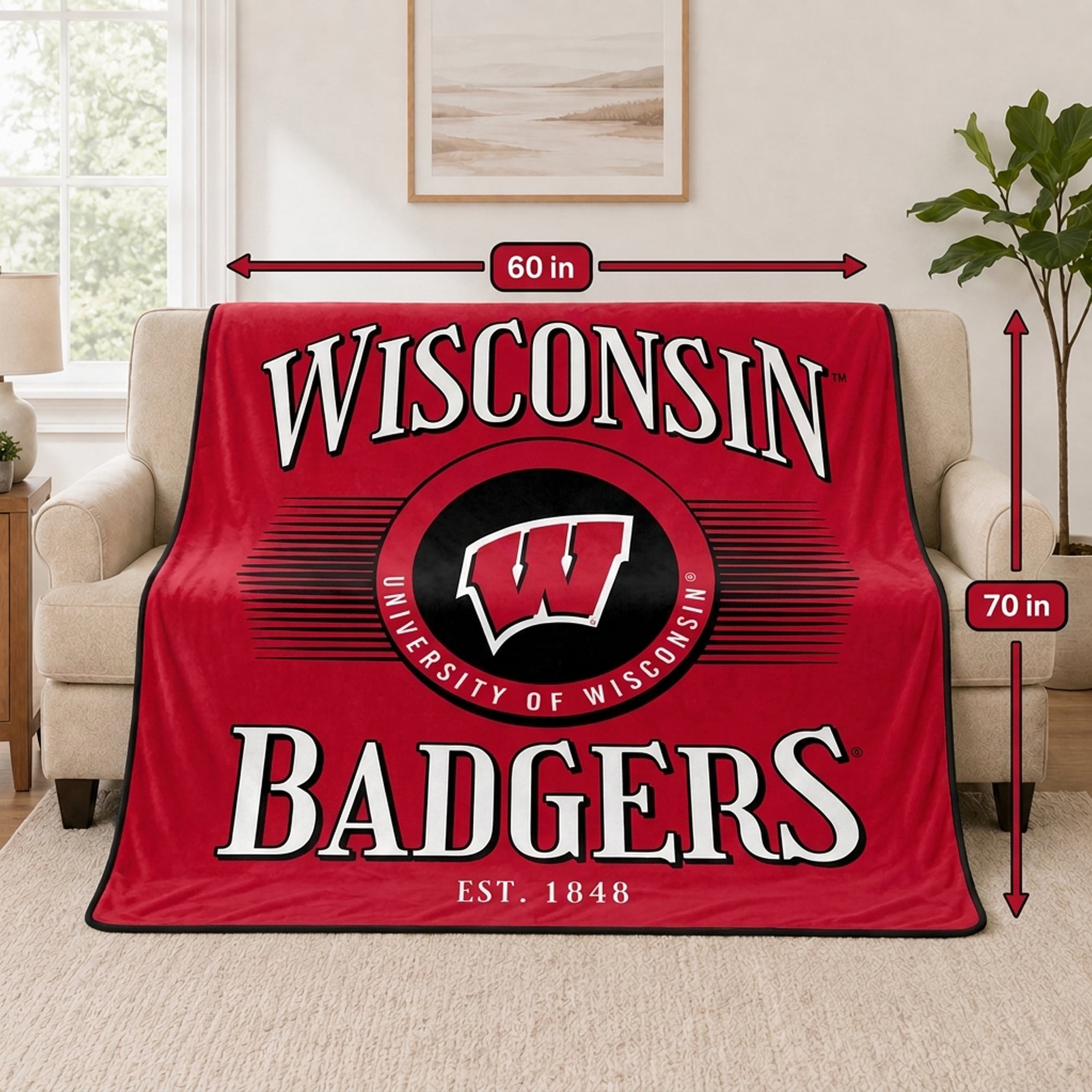 Couverture Pegasus Wisconsin Badgers Spotlight Arch 60" x 70" ultra douce