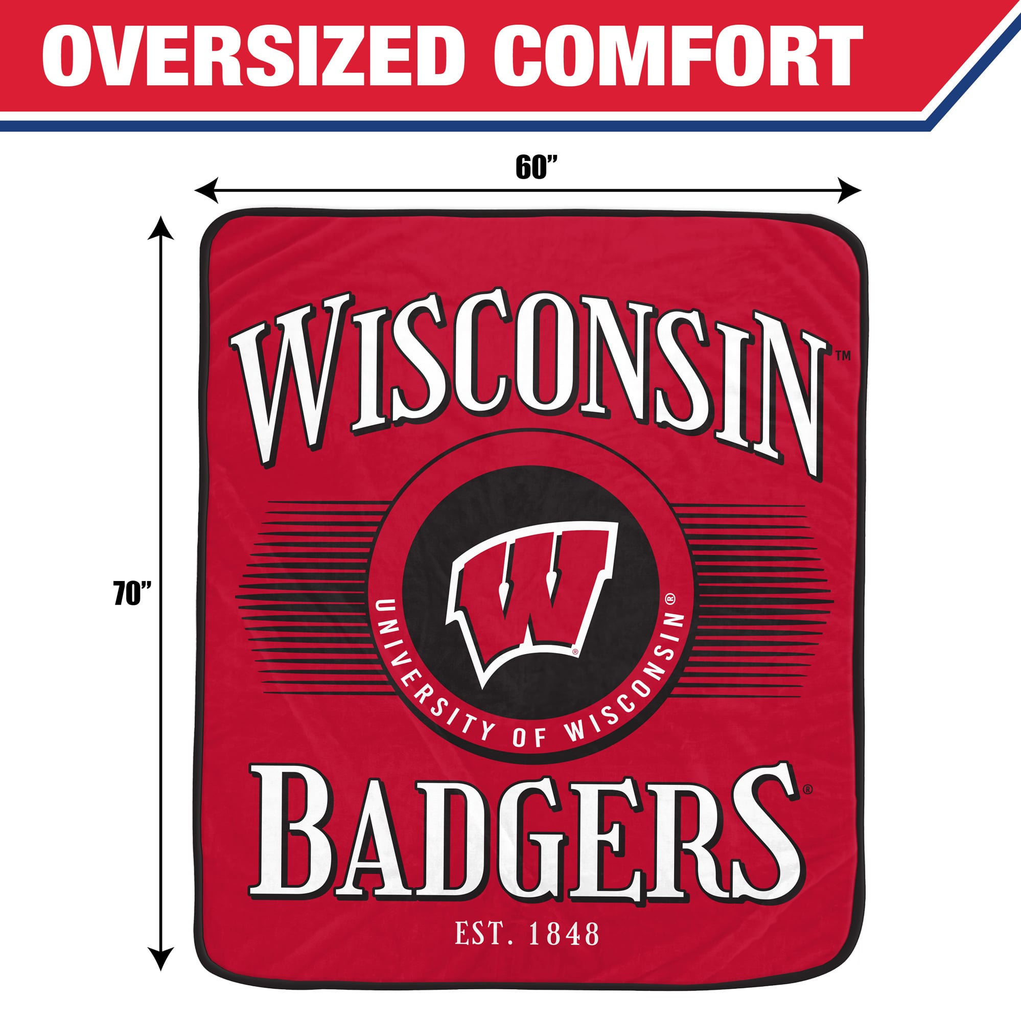 Couverture Pegasus Wisconsin Badgers Spotlight Arch 60" x 70" ultra douce