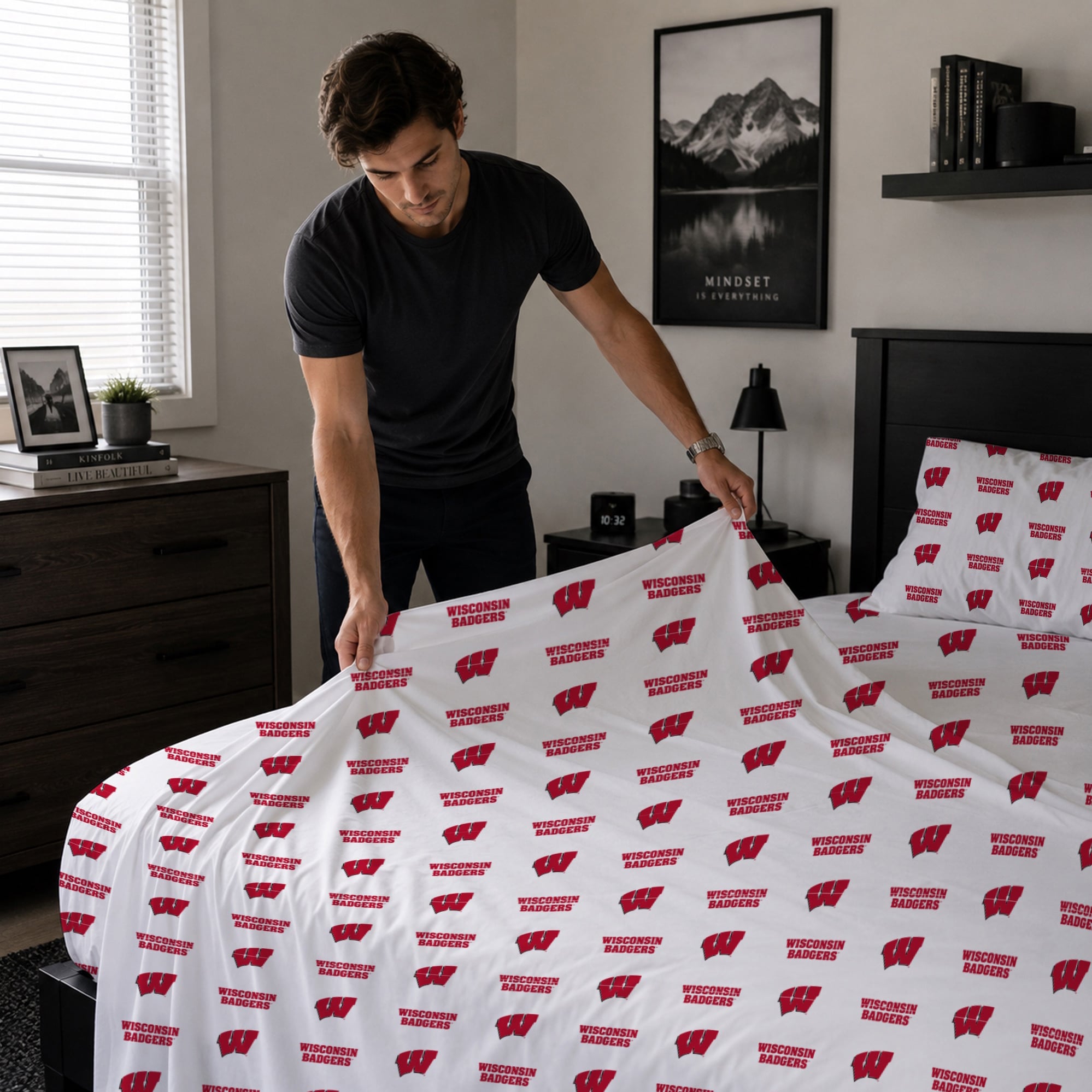 Ensemble de draps trois pièces Pegasus Wisconsin Badgers pour lit simple