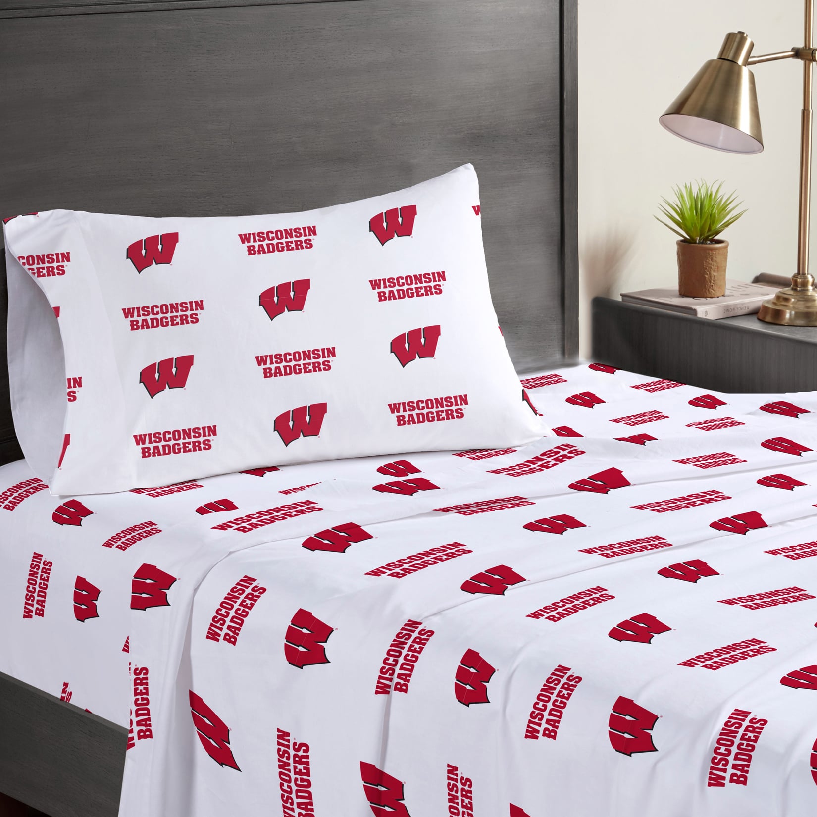 Ensemble de draps trois pièces Pegasus Wisconsin Badgers pour lit simple