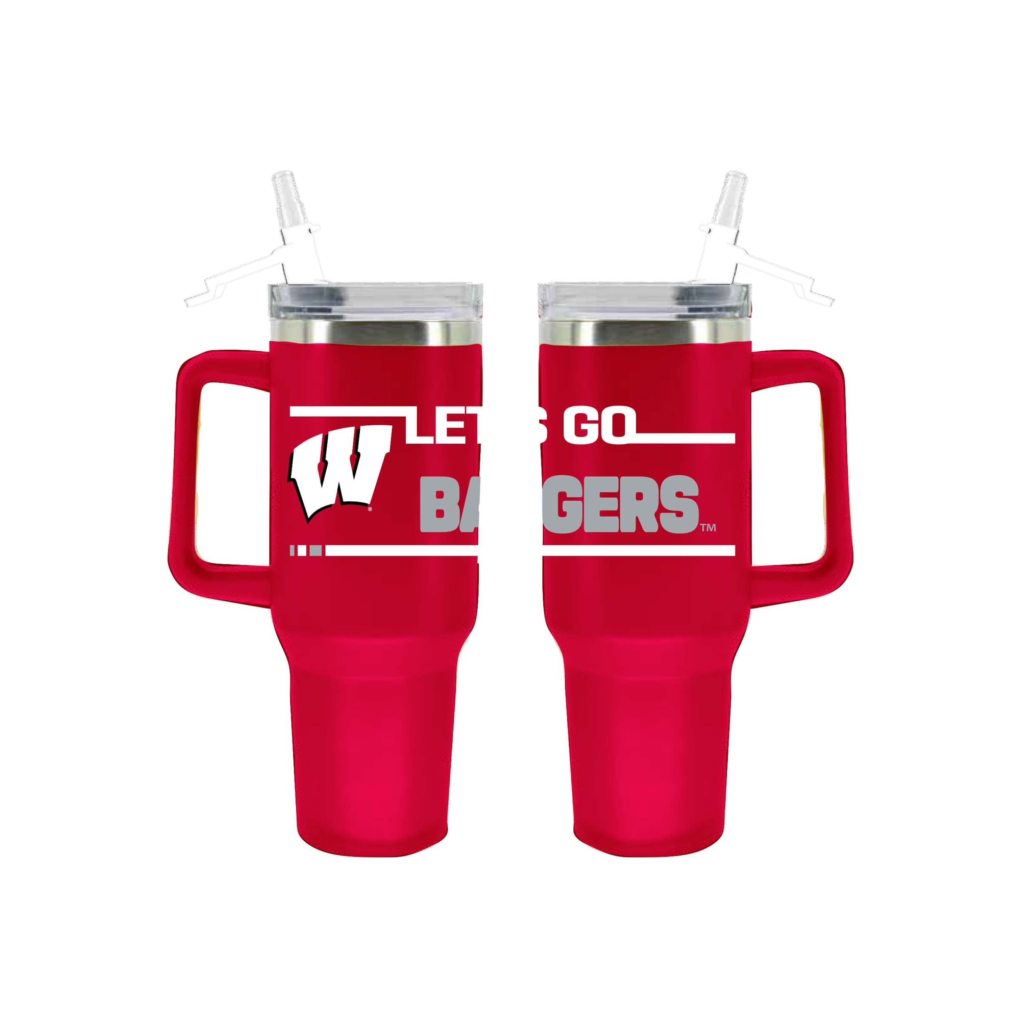 Gobelet isotherme en acier inoxydable de 1,2 L (40 oz) aux couleurs de l'équipe Wisconsin Badgers, avec paille rabattable, de The Memory Company.