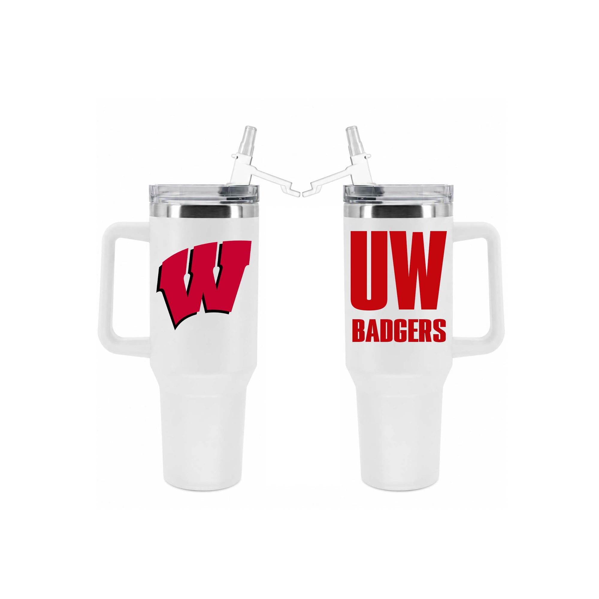Gobelet isotherme en acier inoxydable de 1,2 L (40 oz) avec paille rabattable, motif Wisconsin Badgers de The Memory Company