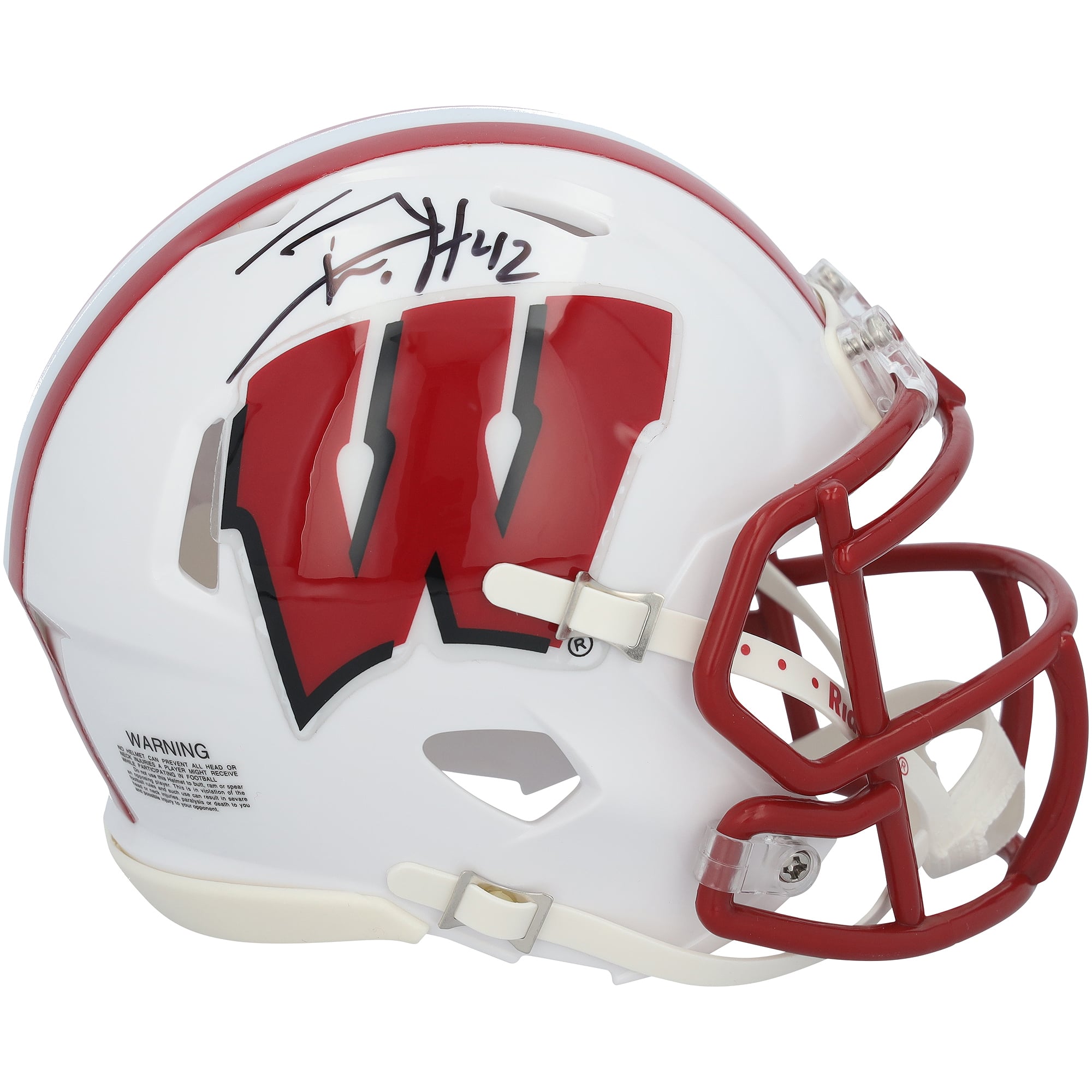 Mini-casque Riddell Speed ​​autographié par T.J. Watt des Wisconsin Badgers