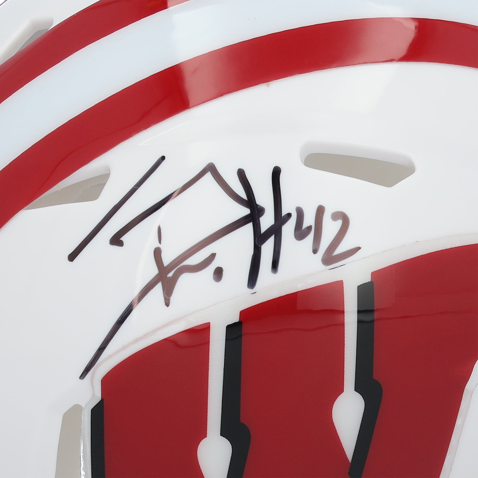 Mini-casque Riddell Speed ​​autographié par T.J. Watt des Wisconsin Badgers