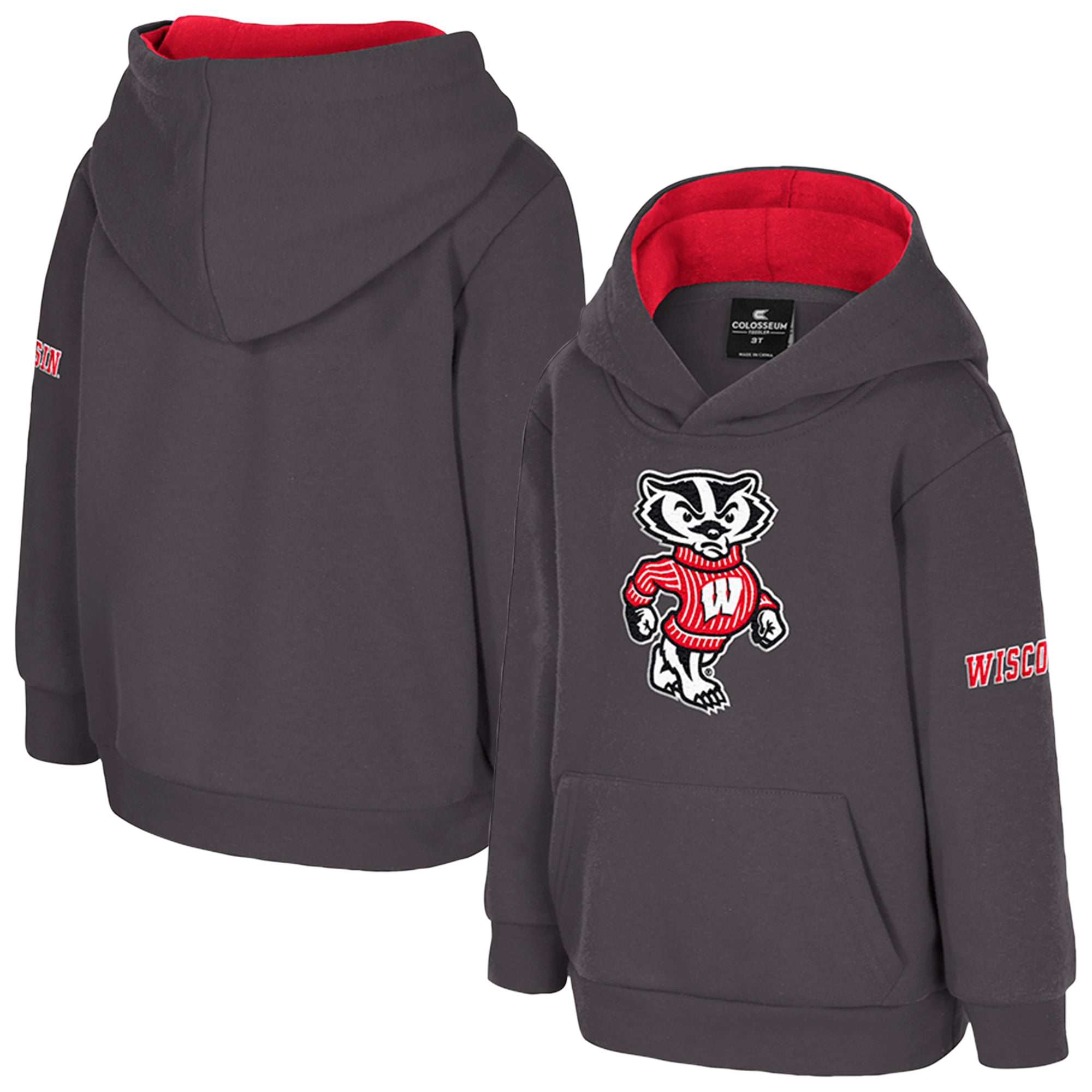 Toddler Colosseum  Charcoal Wisconsin Badgers Big Logo Fleece Pullover Hoodie