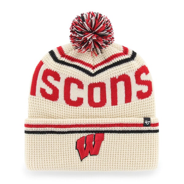 Bonnet unisexe '47 Crème Wisconsin Badgers en maille gaufrée à revers avec pompon