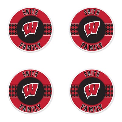 Wisconsin Badgers 4" Personalized Circular Coasters 4-Pack Set