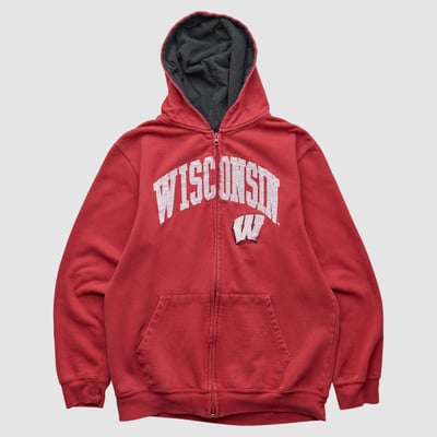 Wisconsin Badgers Genuine Stuff 2010s Hooded Full Zip Sweatshirt - Red - S by Fanatics Real Vintage