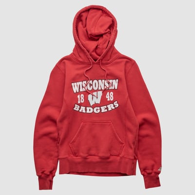 Wisconsin Badgers Russell 2000s Hooded Pullover Sweatshirt - Red - XS by Fanatics Real Vintage