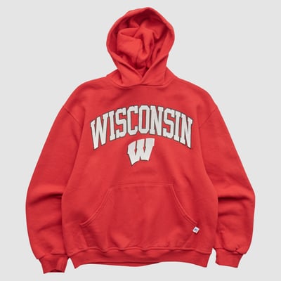 Wisconsin Badgers Russell 2000s Hooded Pullover Sweatshirt - Red - XS by Fanatics Real Vintage
