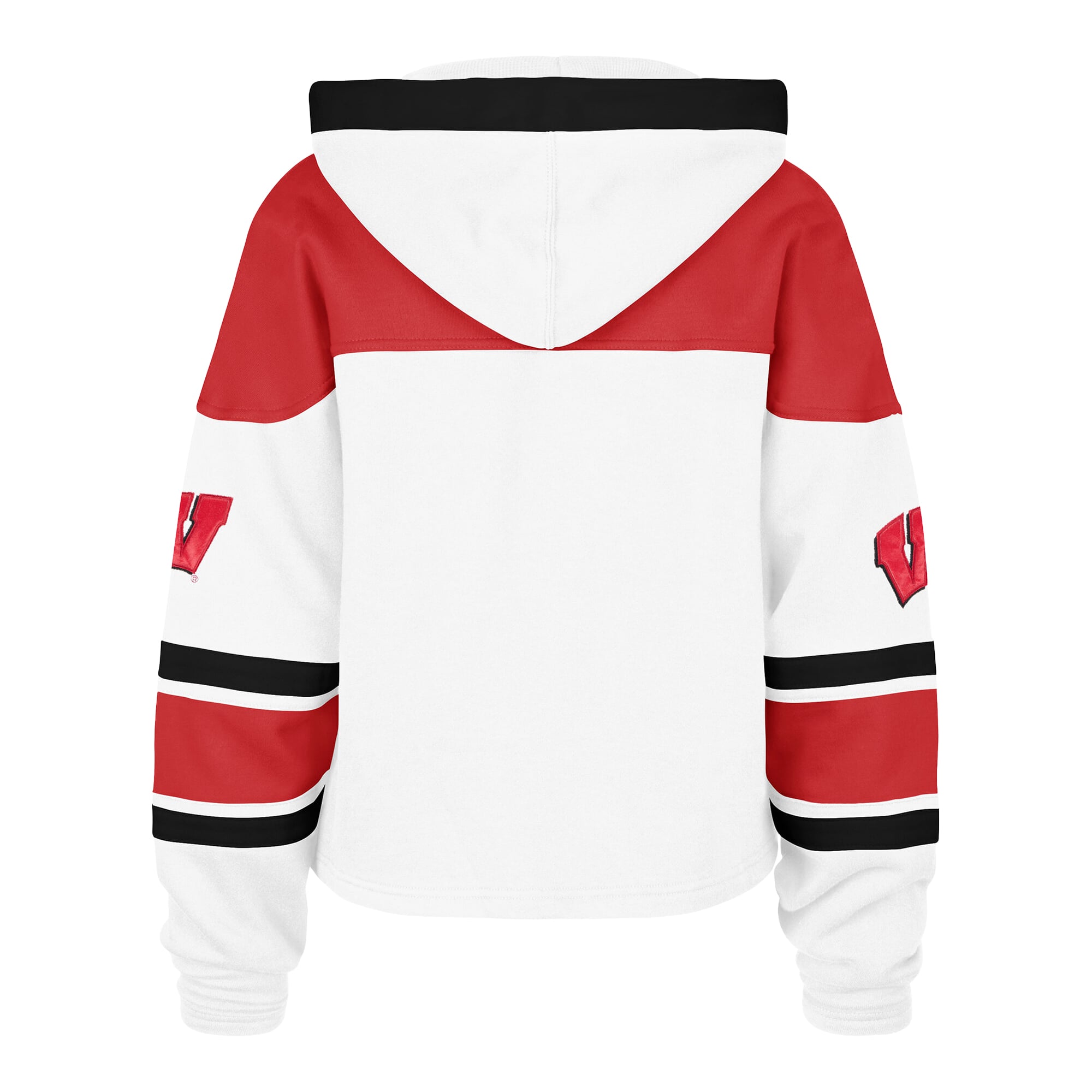 Women's '47  White Wisconsin Badgers Cut Thru Cropped Superior Lacer Pullover Hoodie
