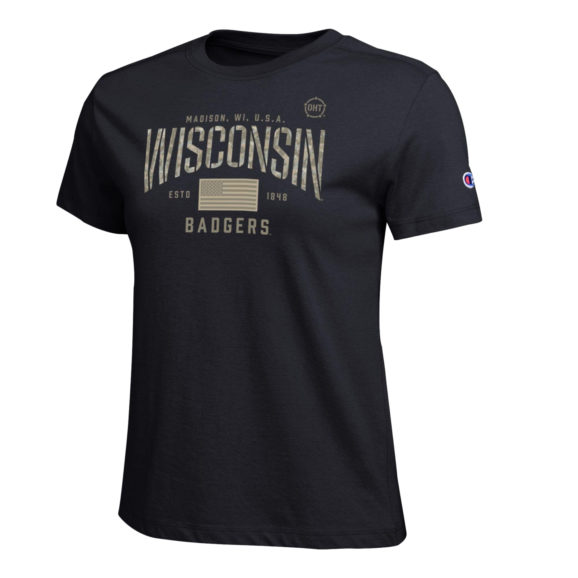 Women's Champion Black Wisconsin Badgers Operation Hat Trick Core T-Shirt