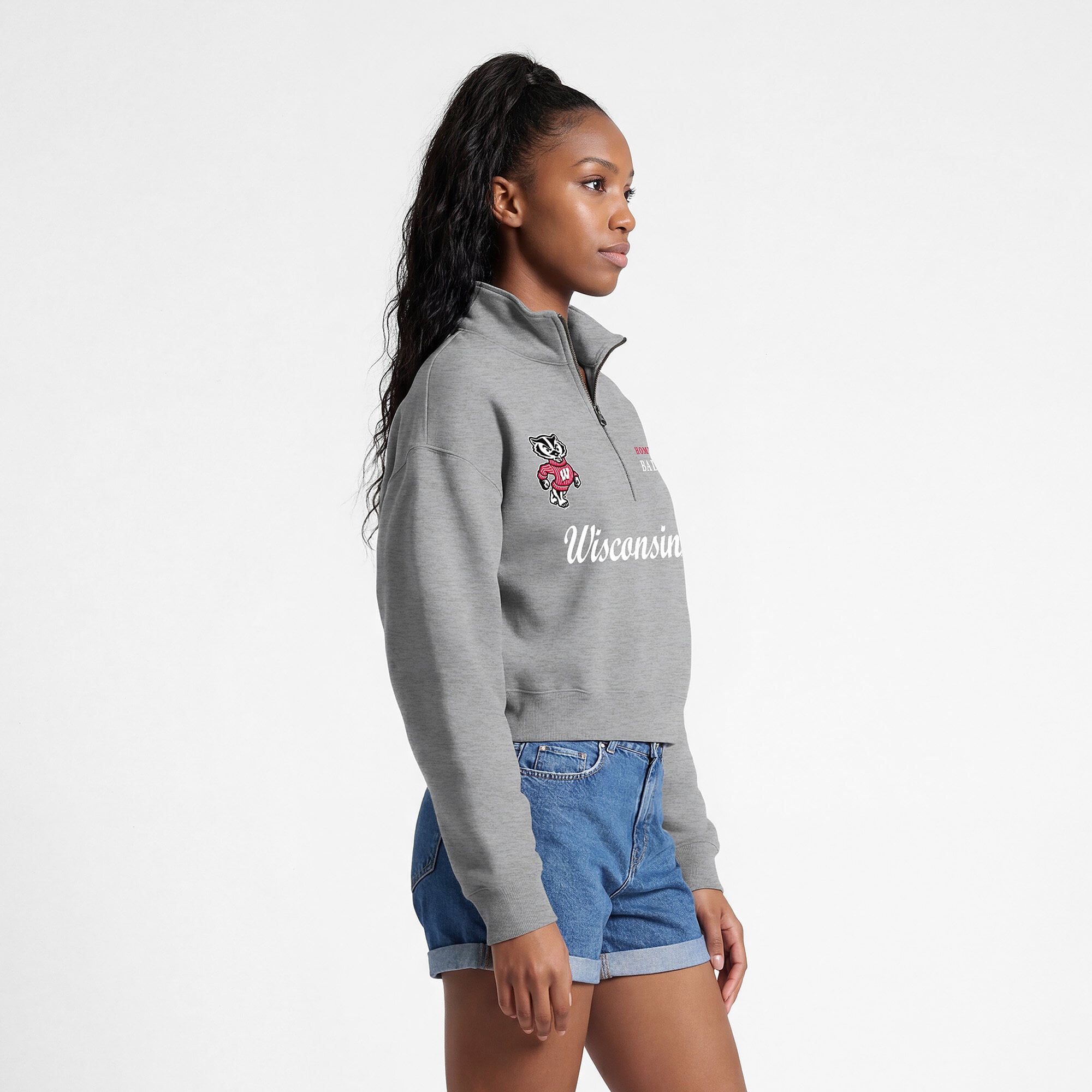 Women's Champion Gray Wisconsin Badgers Academic Triumph Quarter-Zip Tri-Blend Pullover