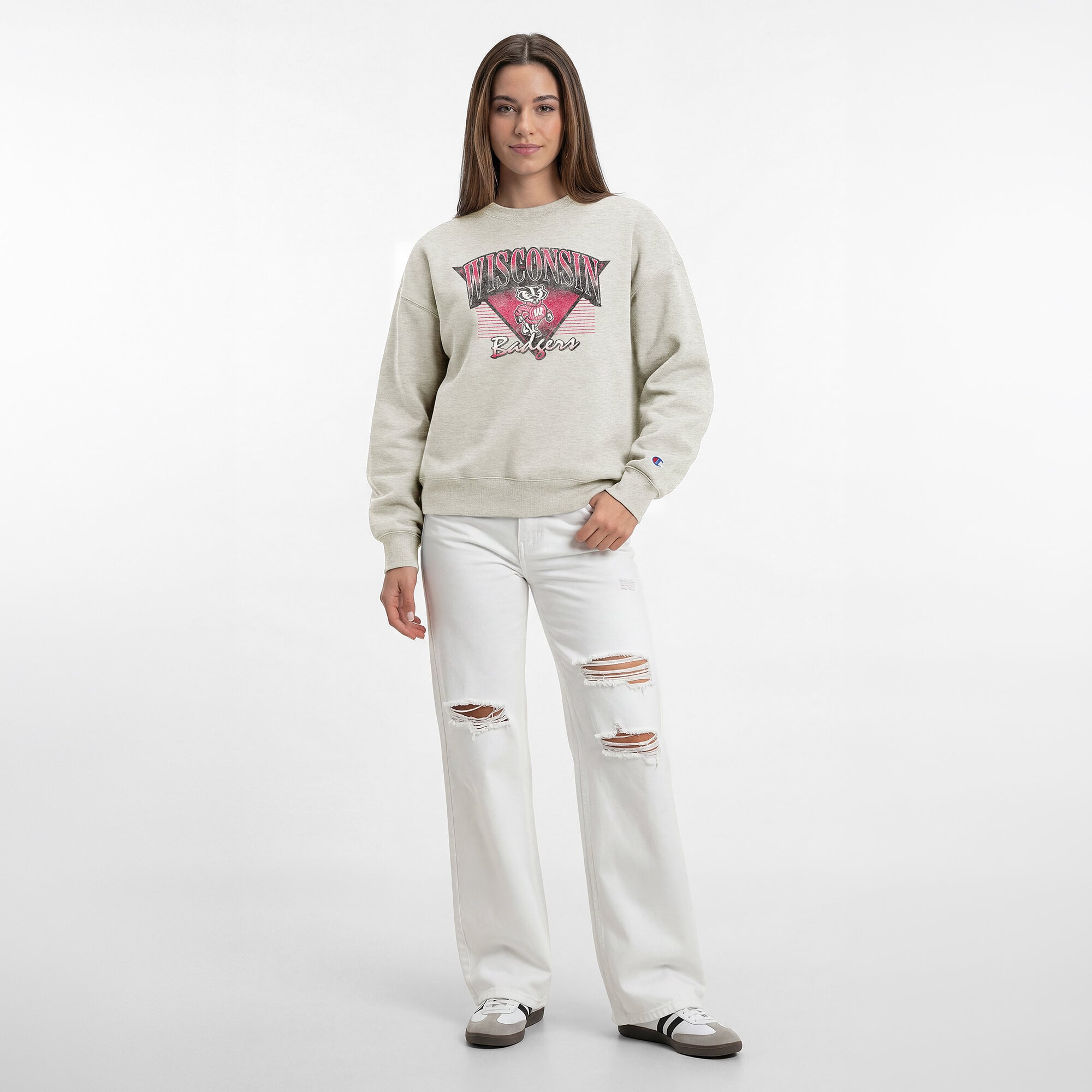 Women's Champion Oatmeal Wisconsin Badgers All-Star Weave Sweatshirt