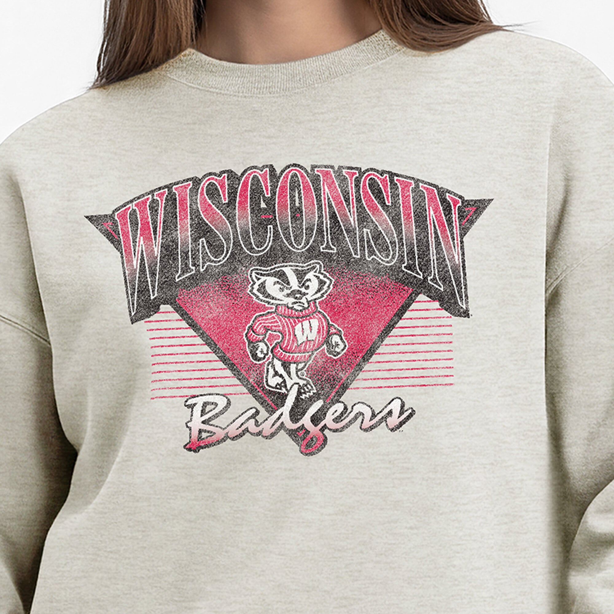 Women's Champion Oatmeal Wisconsin Badgers All-Star Weave Sweatshirt
