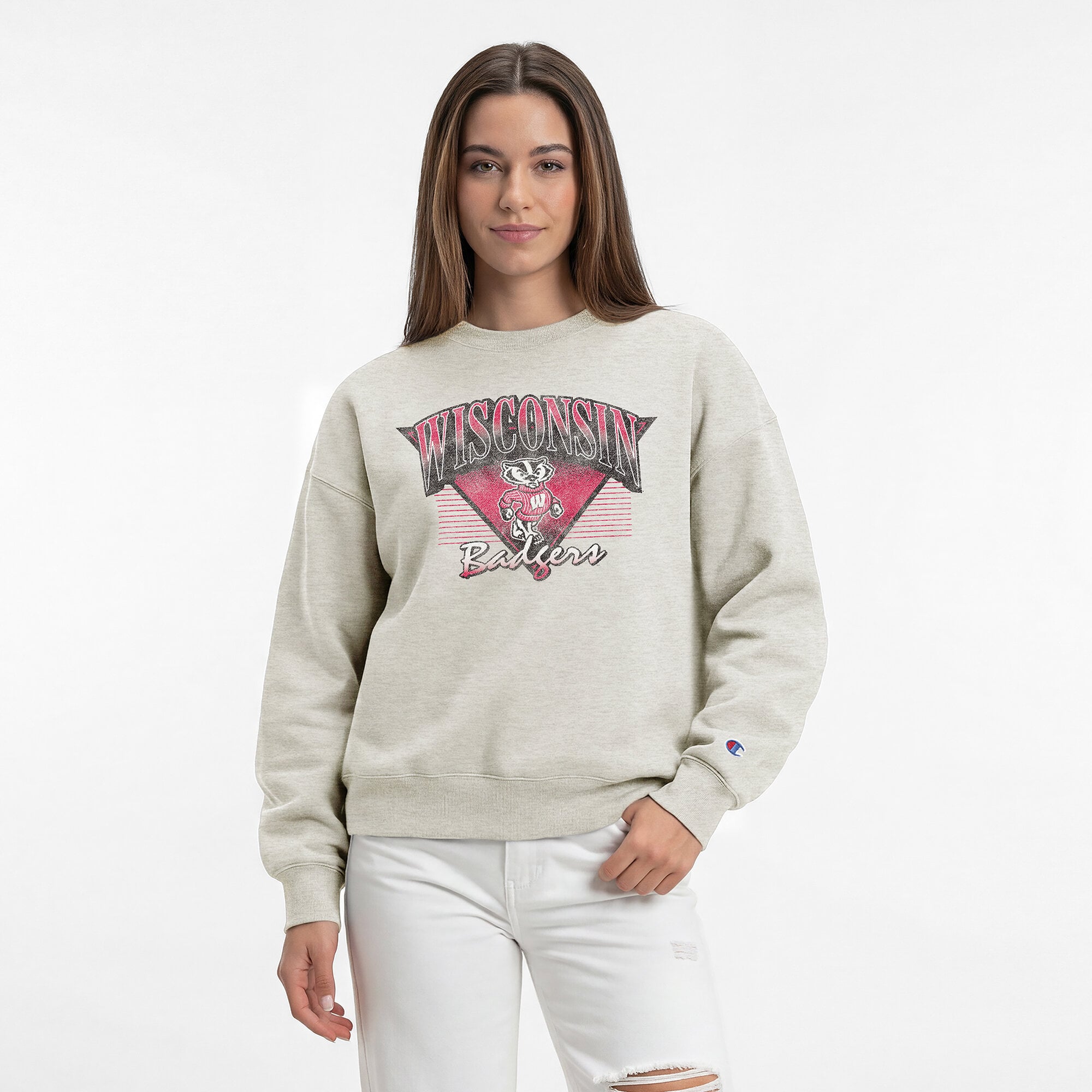 Women's Champion  Oatmeal Wisconsin Badgers All-Star Weave Sweatshirt