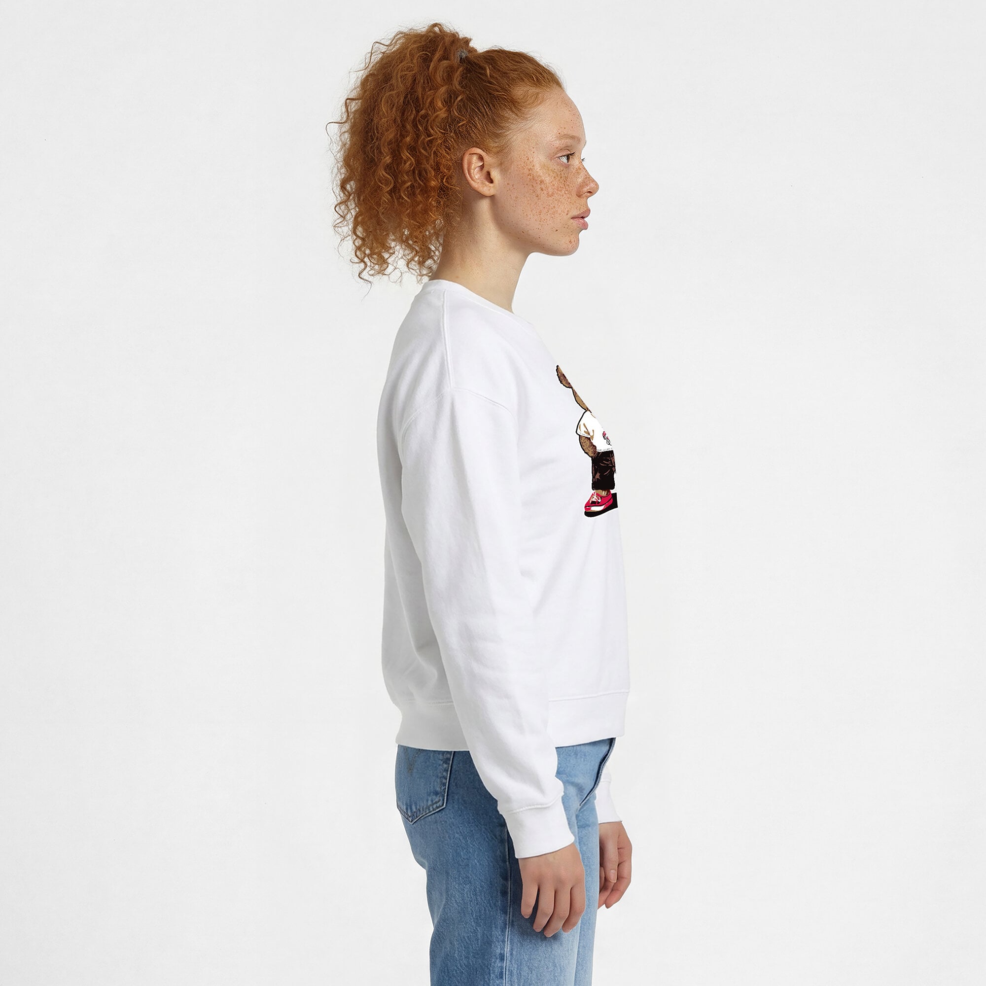 Women's Champion White Wisconsin Badgers Teddy Bear Fleece Sweatshirt