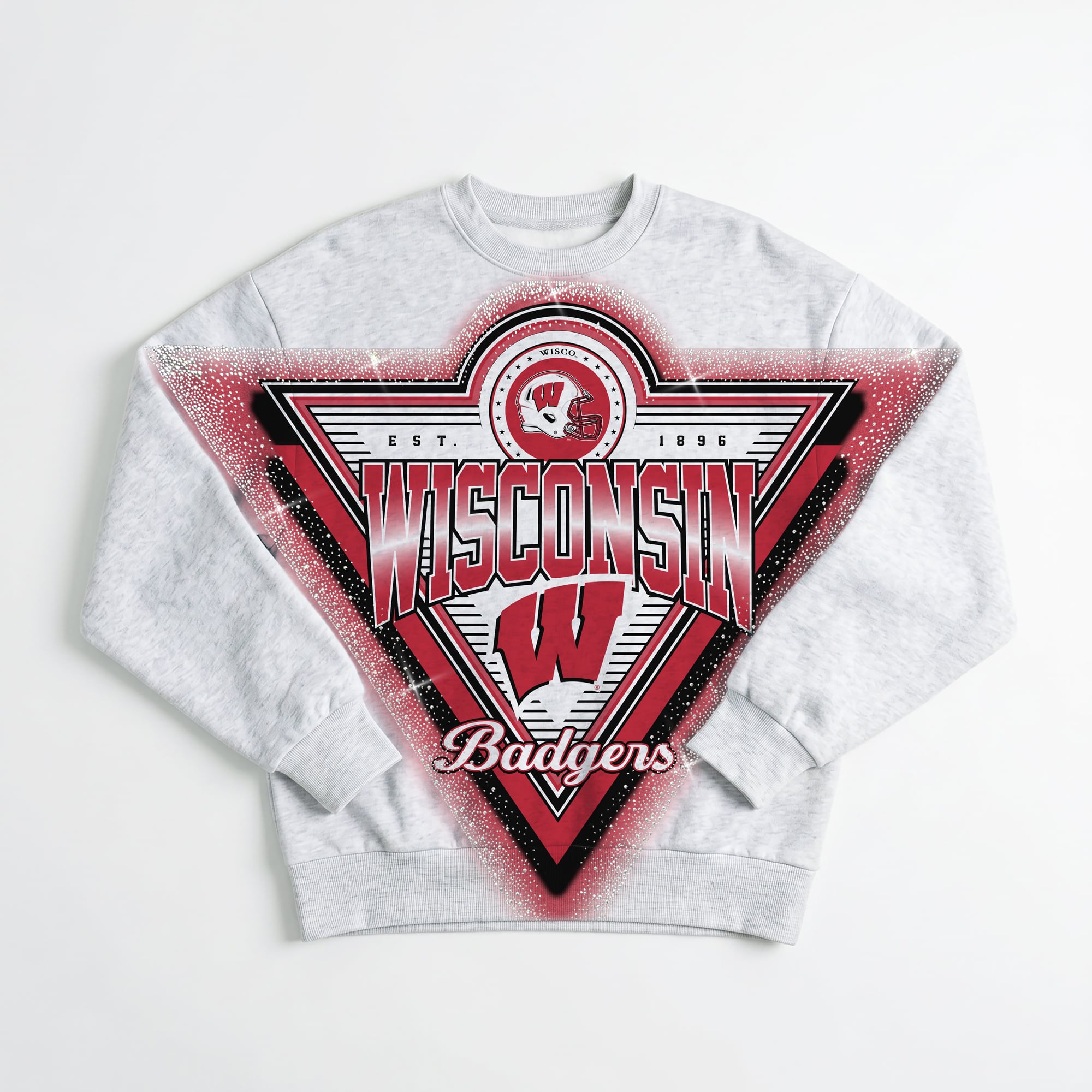Women's Gameday Couture Gray Wisconsin Badgers Chasing Victory Rhinestone Spray Oversized Fleece Sweatshirt