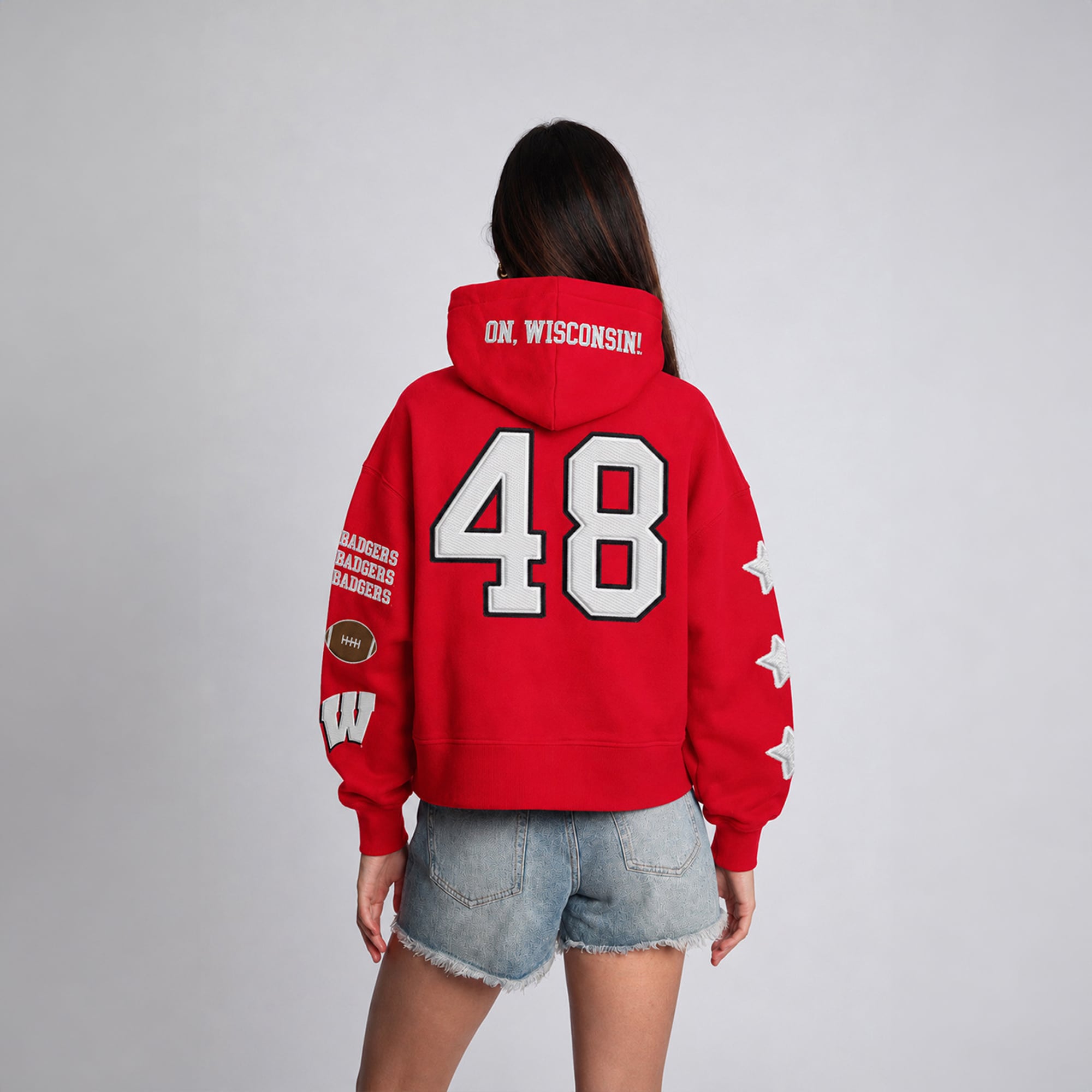 Sweat à capuche court Hype and Vice pour femmes, rouge Wisconsin Badgers