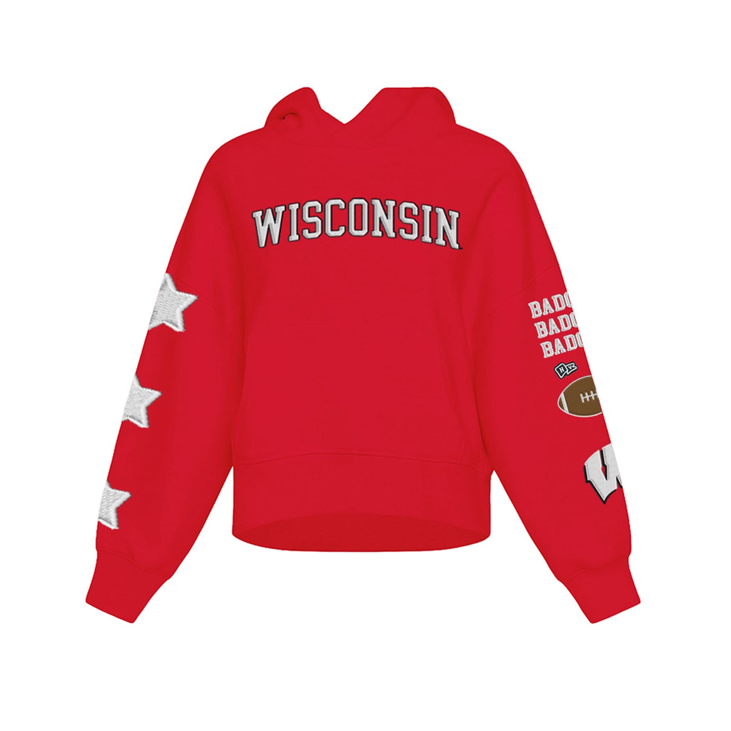 Sweat à capuche court Hype and Vice pour femmes, rouge Wisconsin Badgers