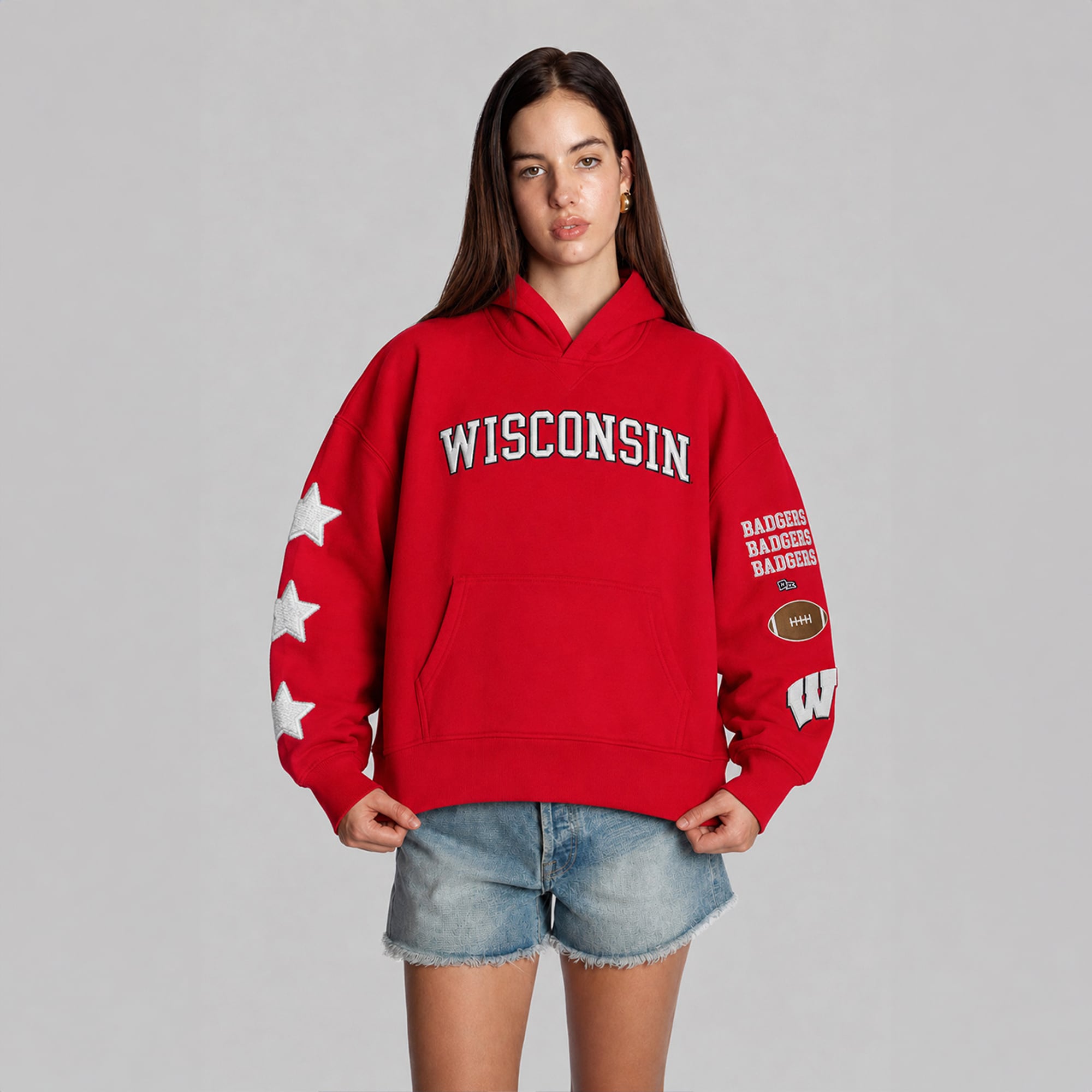 Sweat à capuche court Hype and Vice pour femmes, rouge Wisconsin Badgers