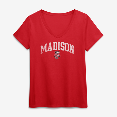 Wisconsin Badgers Logo Athletic Women's Team V-Neck T-Shirt - Red