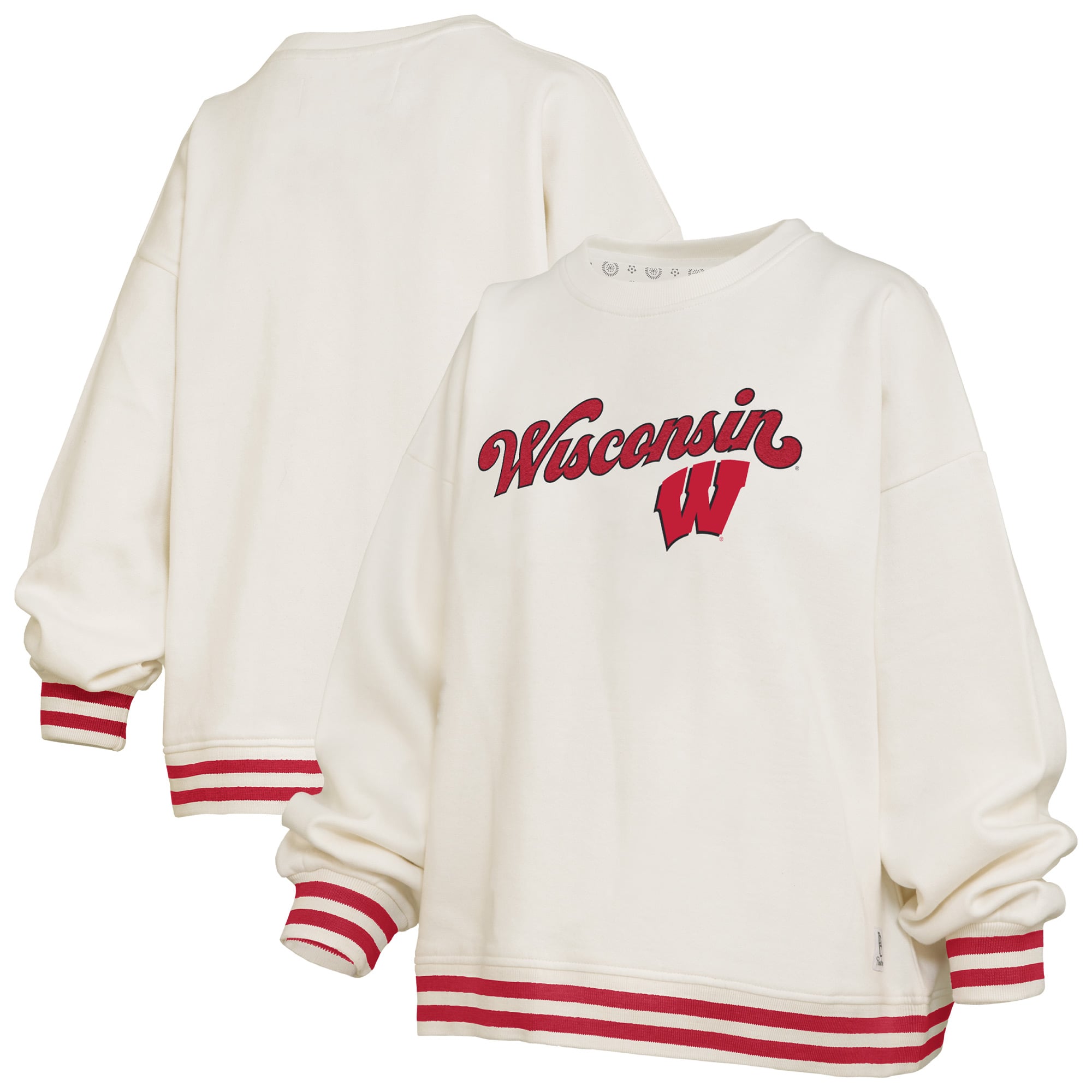 Sweat-shirt côtelé en chenille crème Wisconsin Badgers Bonanza pour femme de Pressbox
