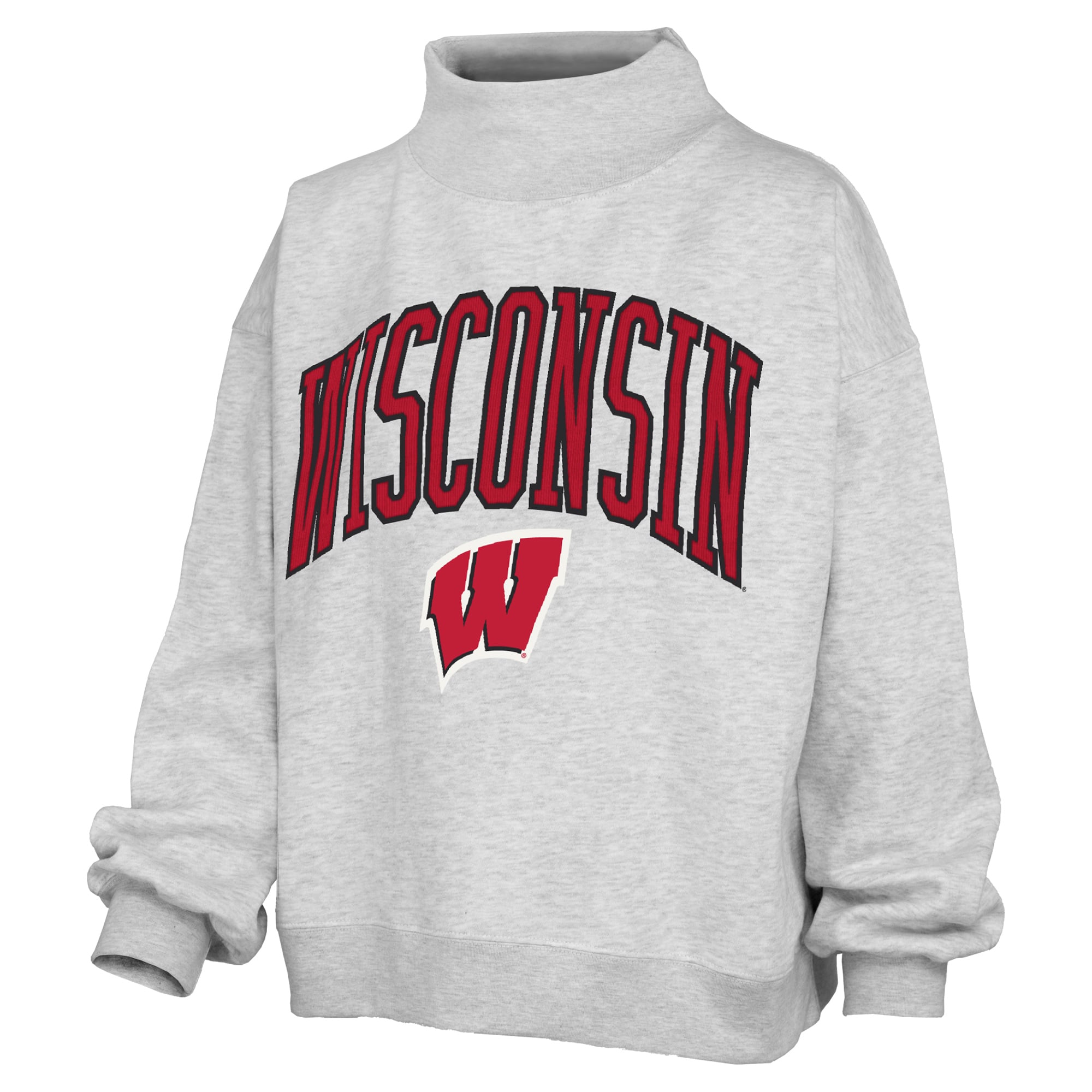 Women's Pressbox Gray Wisconsin Badgers Nelson Texture Lingo Mock Neck Fleece Sweatshirt