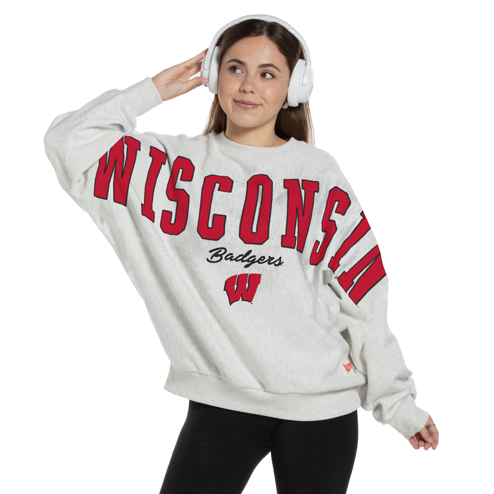 Sweat-shirt oversize en flanelle gris chiné pour femme, Wisconsin Badgers, de Pressbox