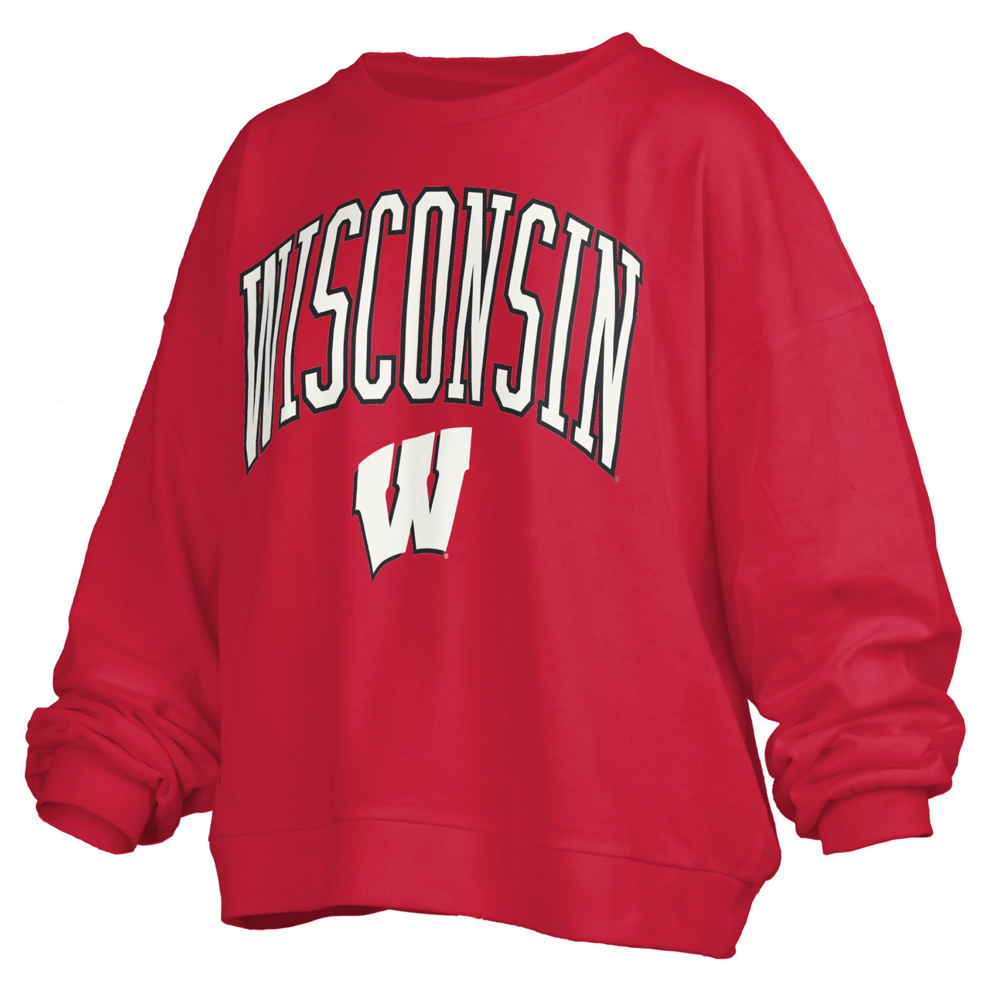 Sweat-shirt polaire oversize Pressbox rouge Wisconsin Badgers Janise avec logo sur l'arche, pour femme