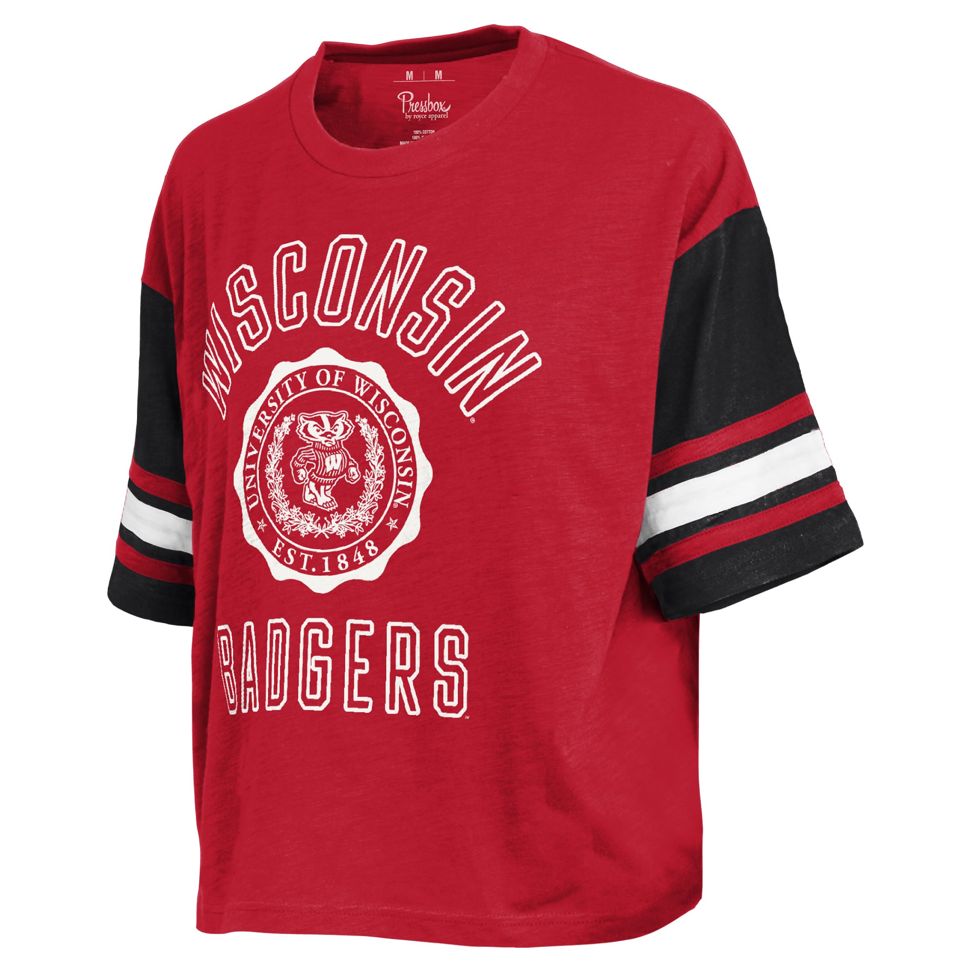 T-shirt à motif sceau colorblock rouge Pressbox pour femmes Wisconsin Badgers, dimanche