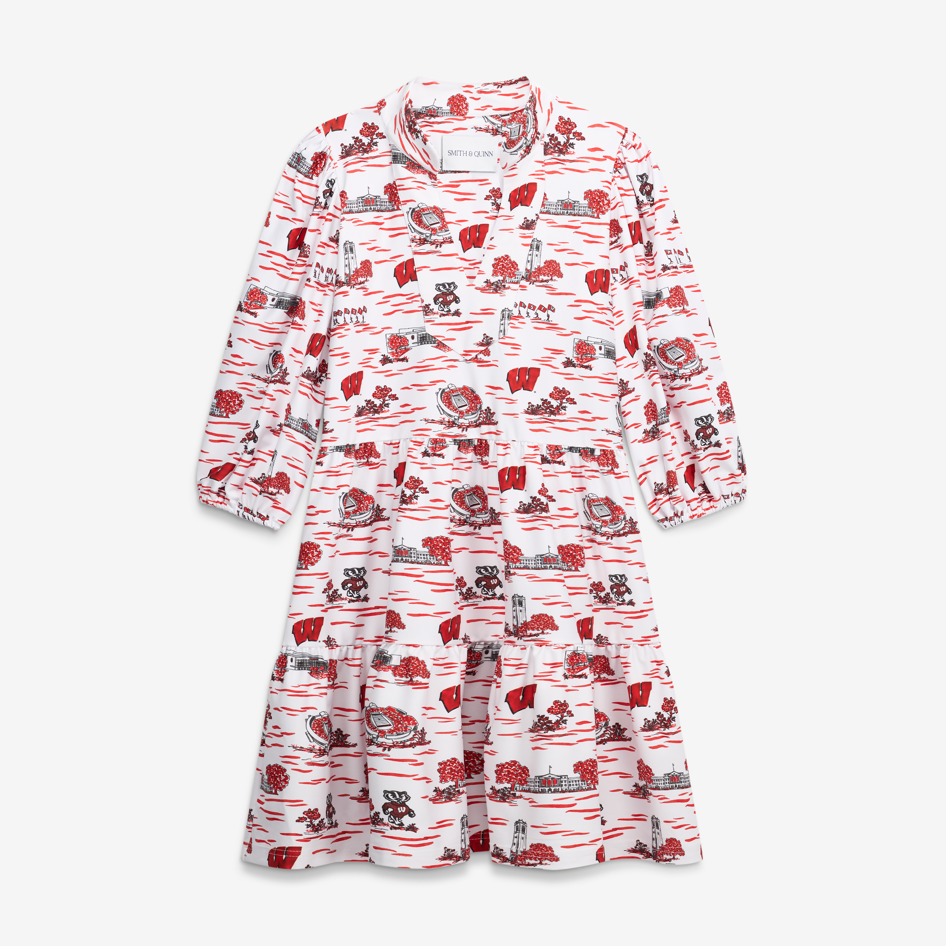 Women's Smith & Quinn White Wisconsin Badgers 3/4 Sleeve Toile Tory Dress