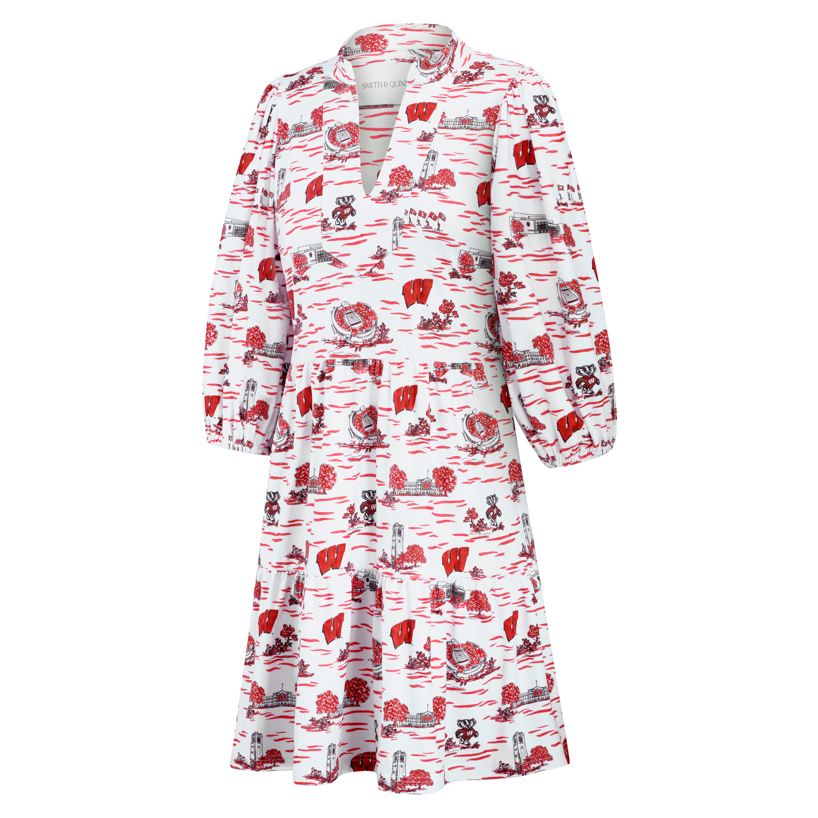 Women's Smith & Quinn White Wisconsin Badgers 3/4 Sleeve Toile Tory Dress