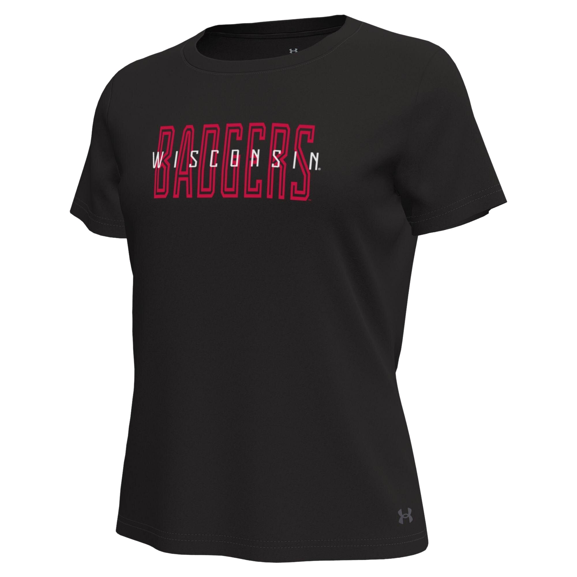 T-shirt technique extensible Under Armour noir Wisconsin Badgers pour femmes