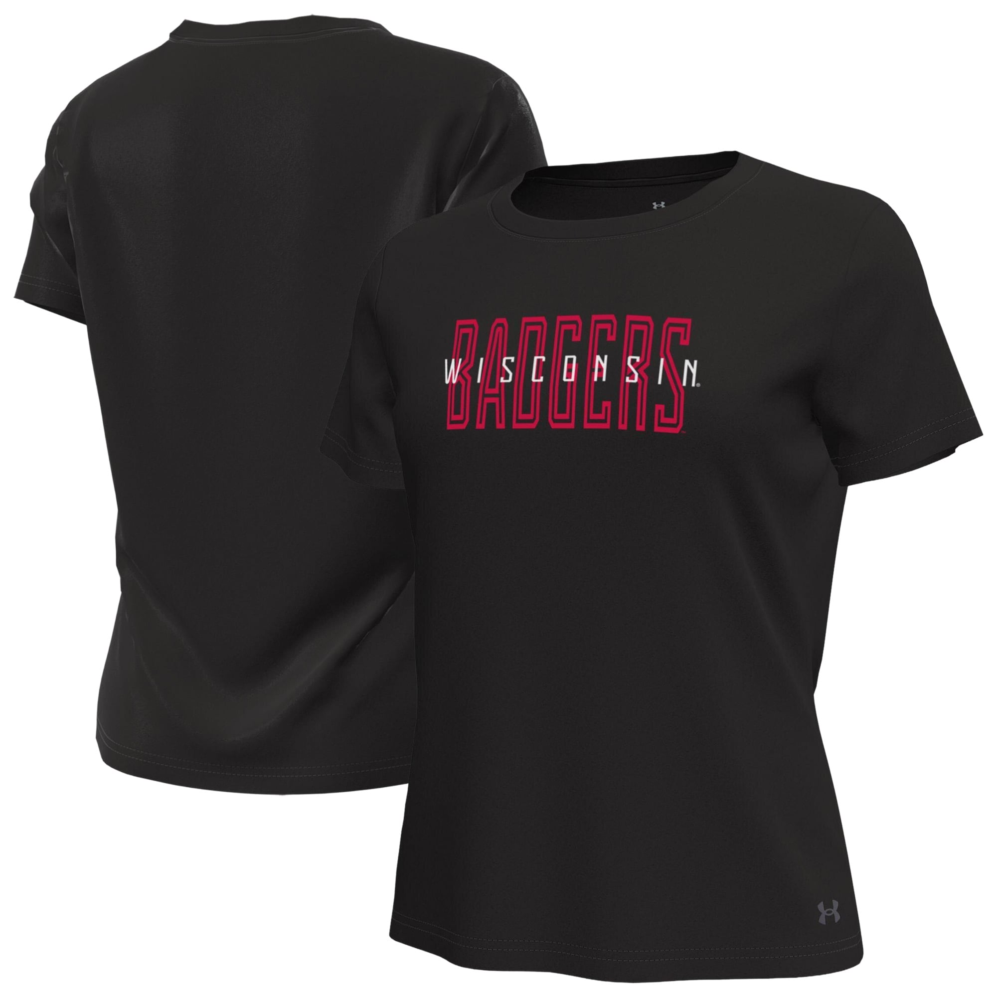 T-shirt technique extensible Under Armour noir Wisconsin Badgers pour femmes