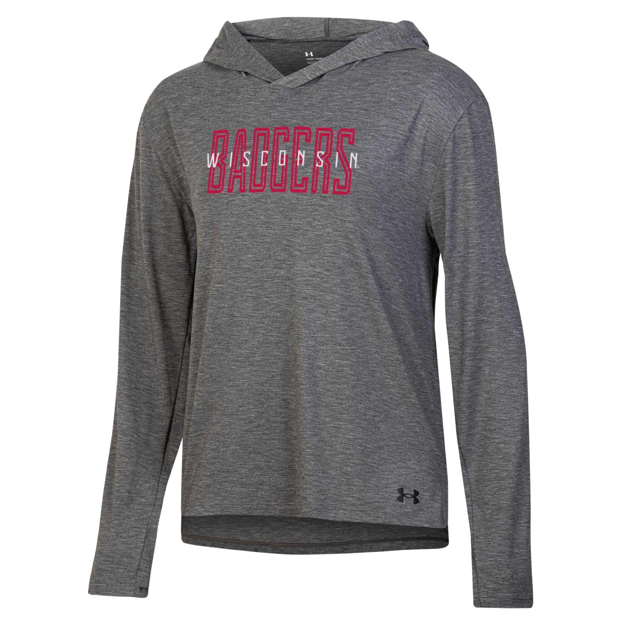 T-shirt à capuche manches longues Under Armour Heather Black Wisconsin Badgers pour femmes