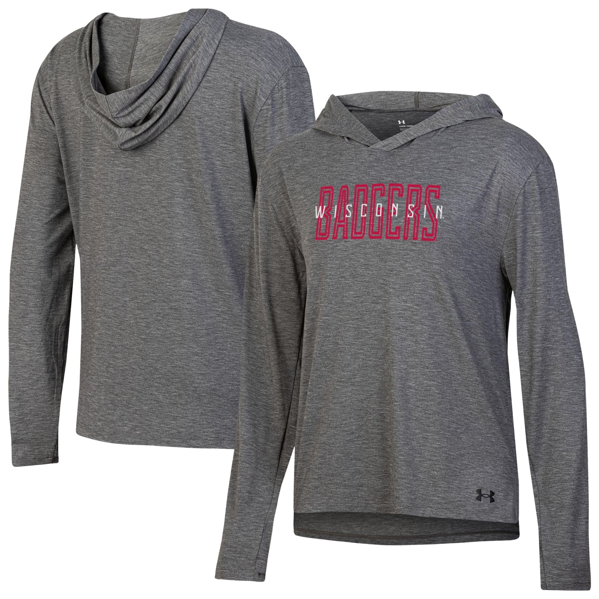 T-shirt à capuche manches longues Under Armour Heather Black Wisconsin Badgers pour femmes