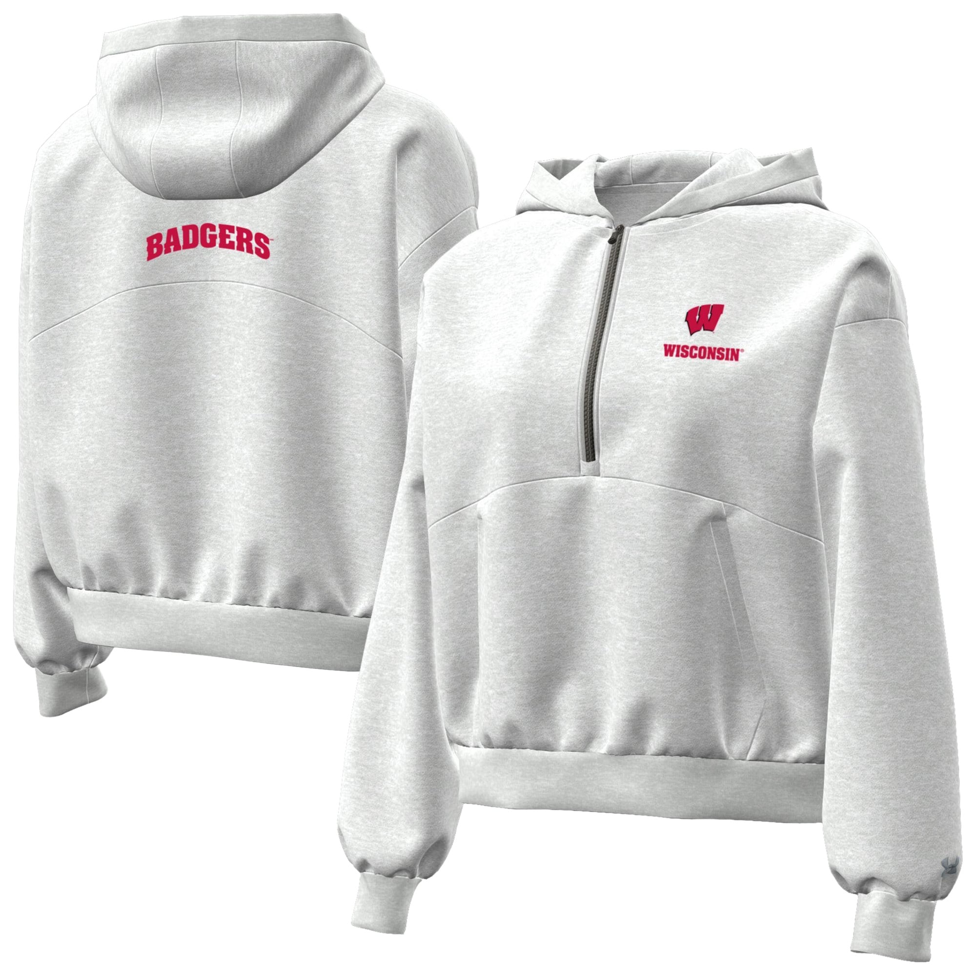 Sweat à capuche zippé Under Armour pour femme, gris chiné, Wisconsin Badgers Icon Fleece