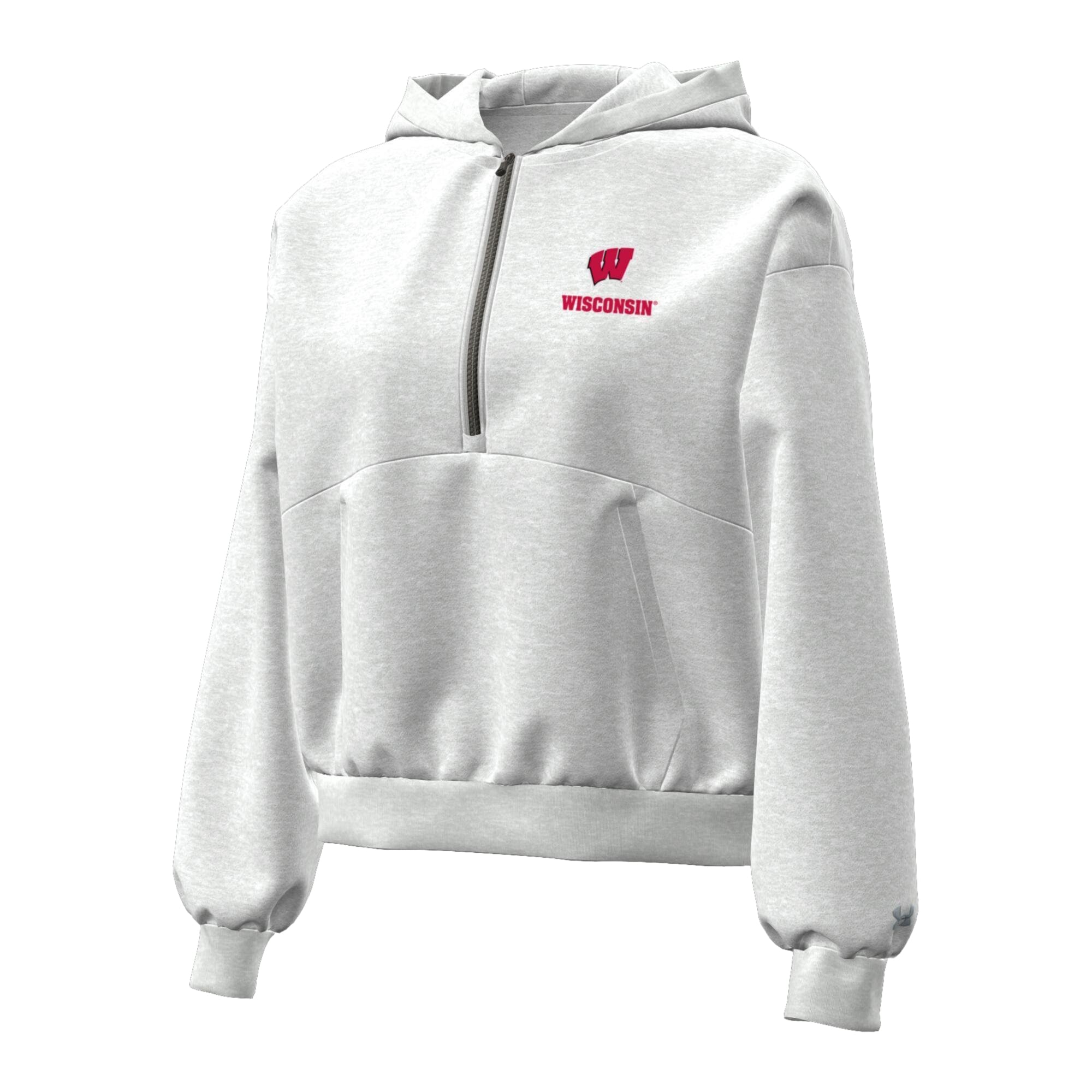 Sweat à capuche zippé Under Armour pour femme, gris chiné, Wisconsin Badgers Icon Fleece