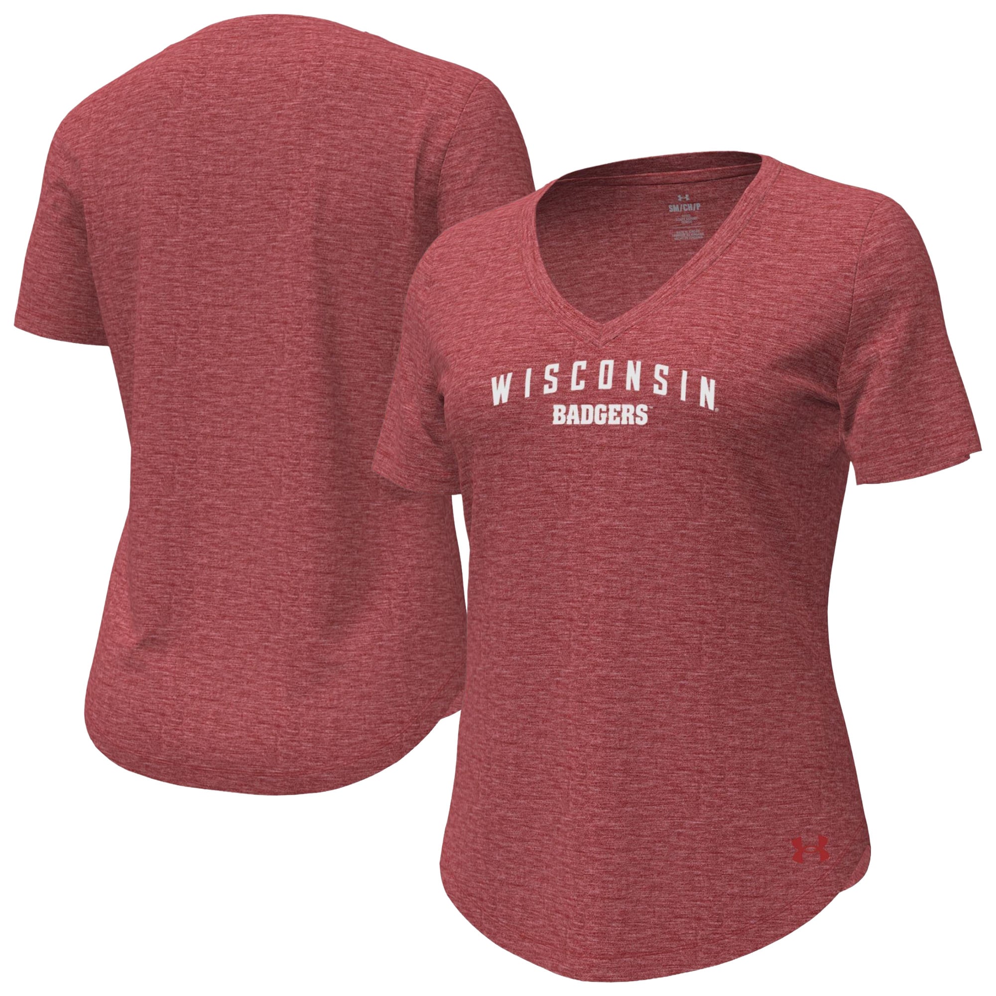 T-shirt Under Armour rouge Wisconsin Badgers pour femme, col en V, mélange de trois matières