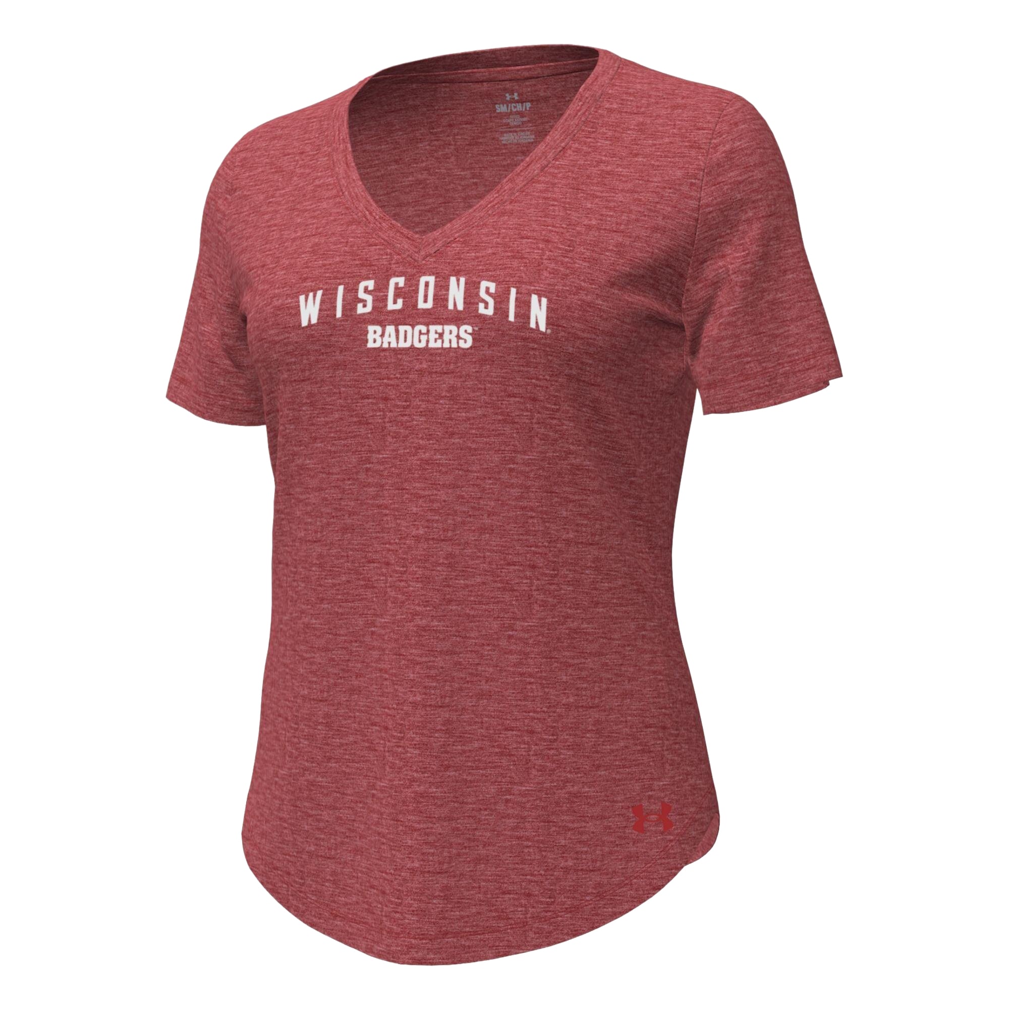 T-shirt Under Armour rouge Wisconsin Badgers pour femme, col en V, mélange de trois matières