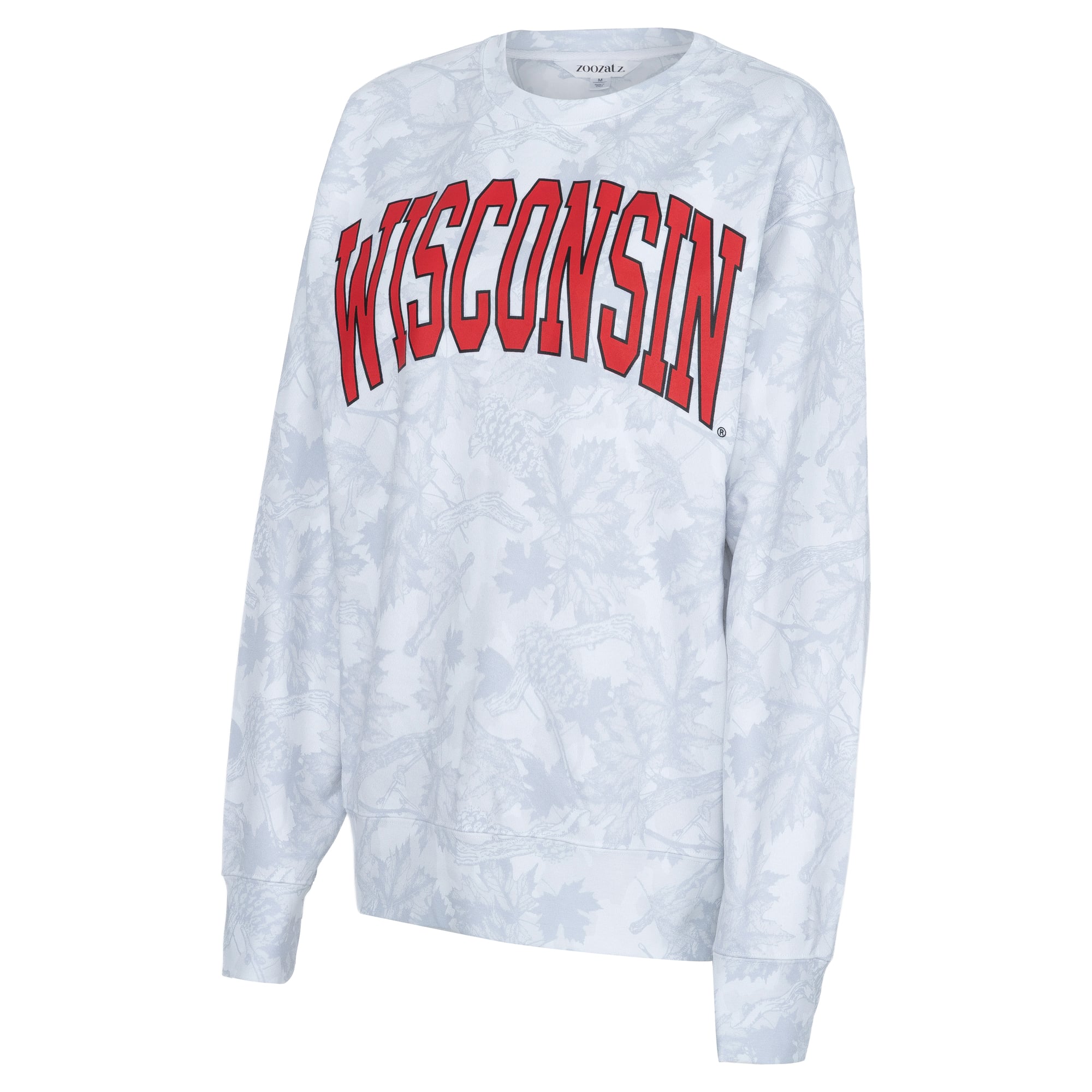 Women's ZooZatz Gray Wisconsin Badgers Camo Arch Logo Fleece Crewneck Sweatshirt