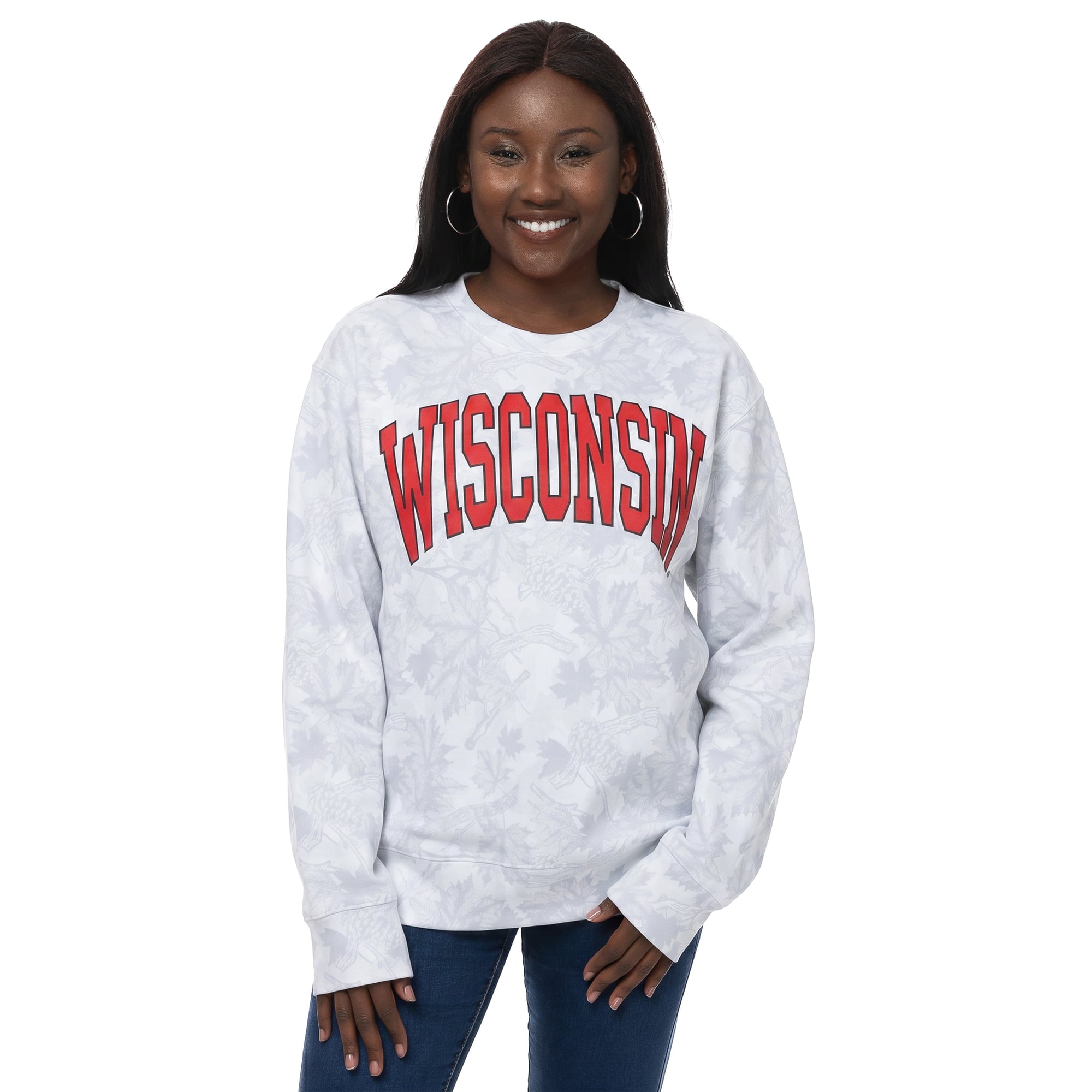 Women's ZooZatz  Gray Wisconsin Badgers Camo Arch Logo Fleece Crewneck Sweatshirt