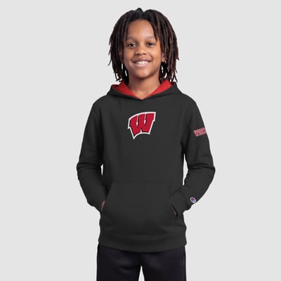  Wisconsin Badgers Champion Youth Fleece Hoodie - Black